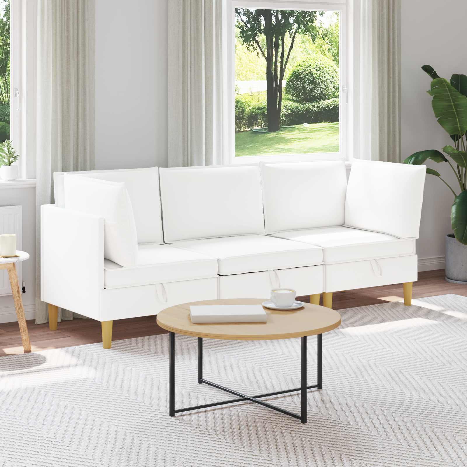 Woonkamer Meubelset met kussen met opslag 3 pcs Wit Stof