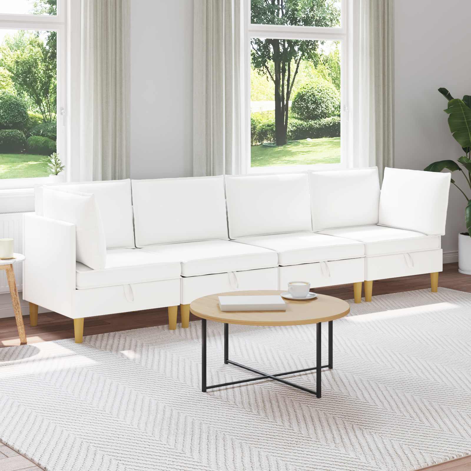 Woonkamer Meubelset met kussen met opslag 4 pcs Wit Stof