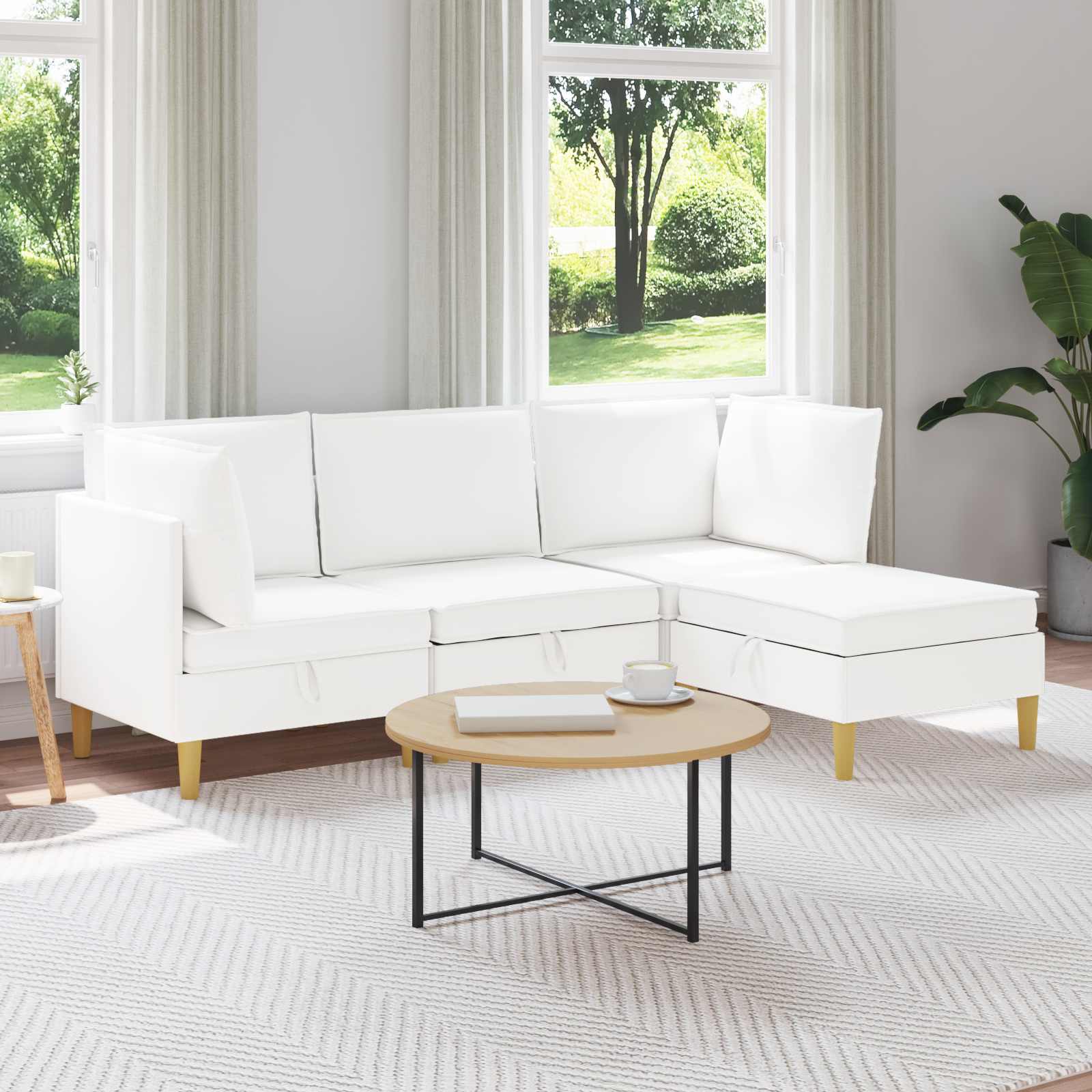 Woonkamer Meubelset met kussen met opslag 4 pcs Wit Stof
