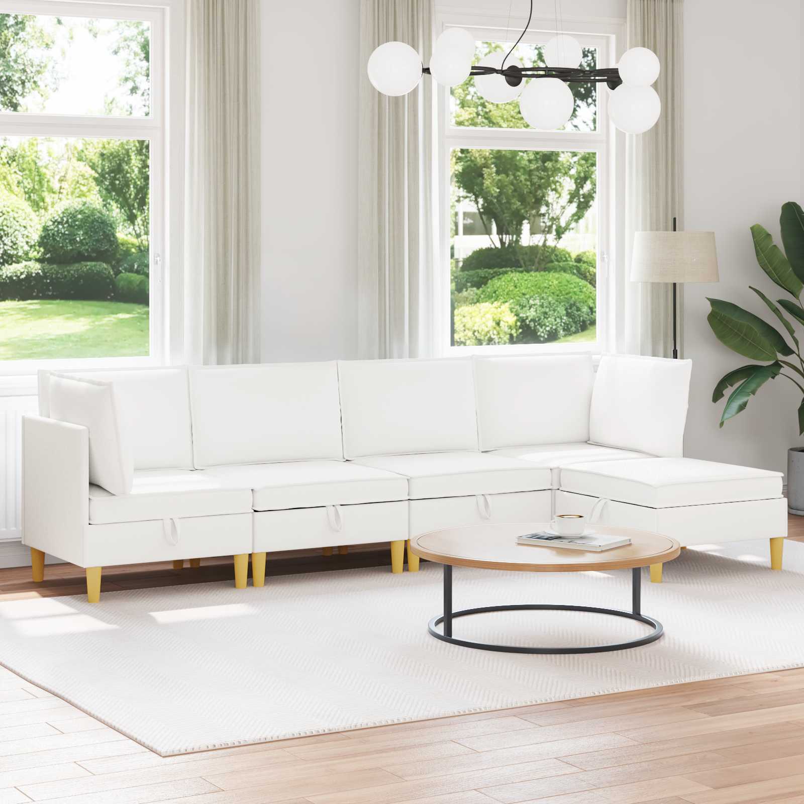 Woonkamer Meubelset met kussen met opslag 5 pcs Wit Stof