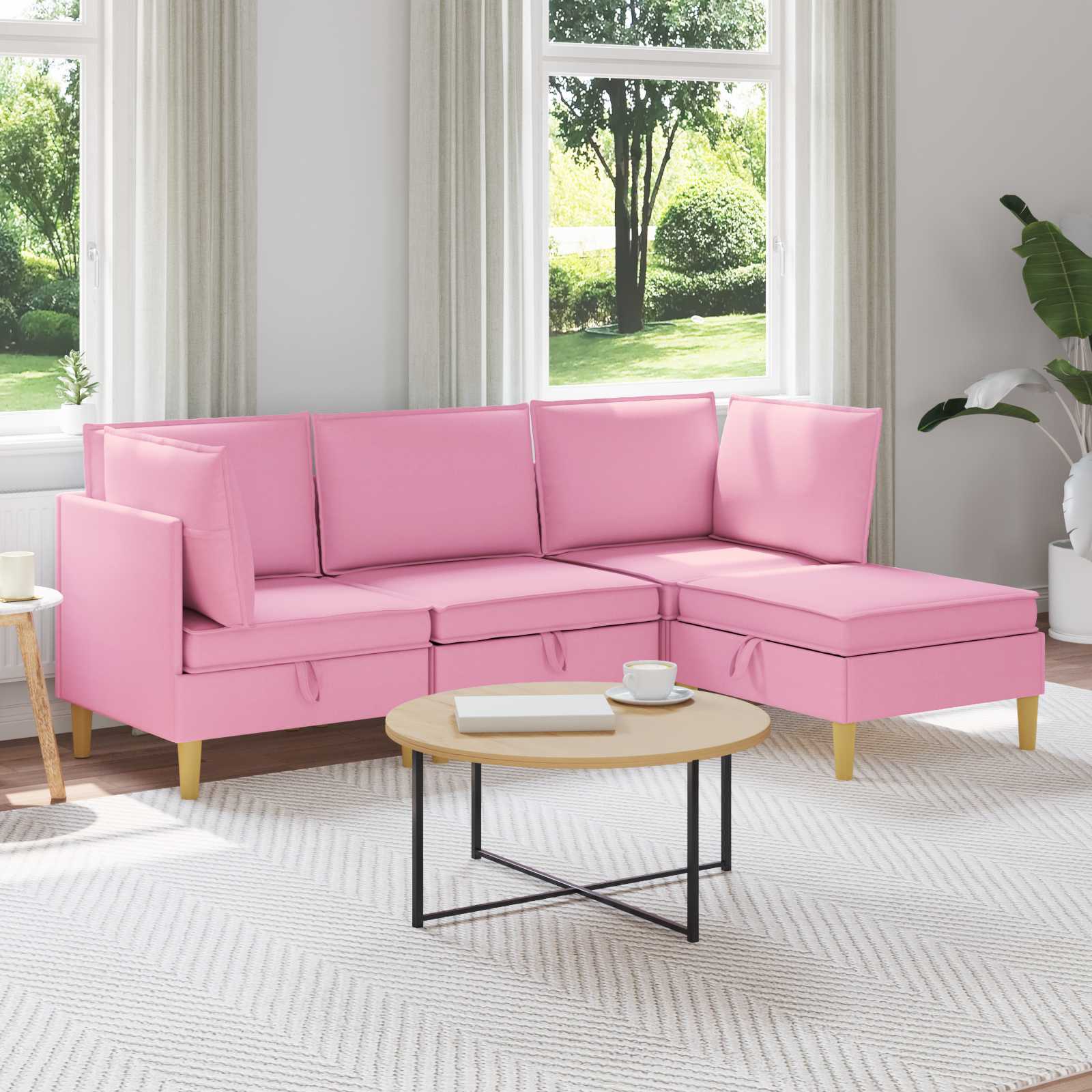 Woonkamer Meubelset met kussen met opslag 4 pcs Roze Stof – afbeelding 1