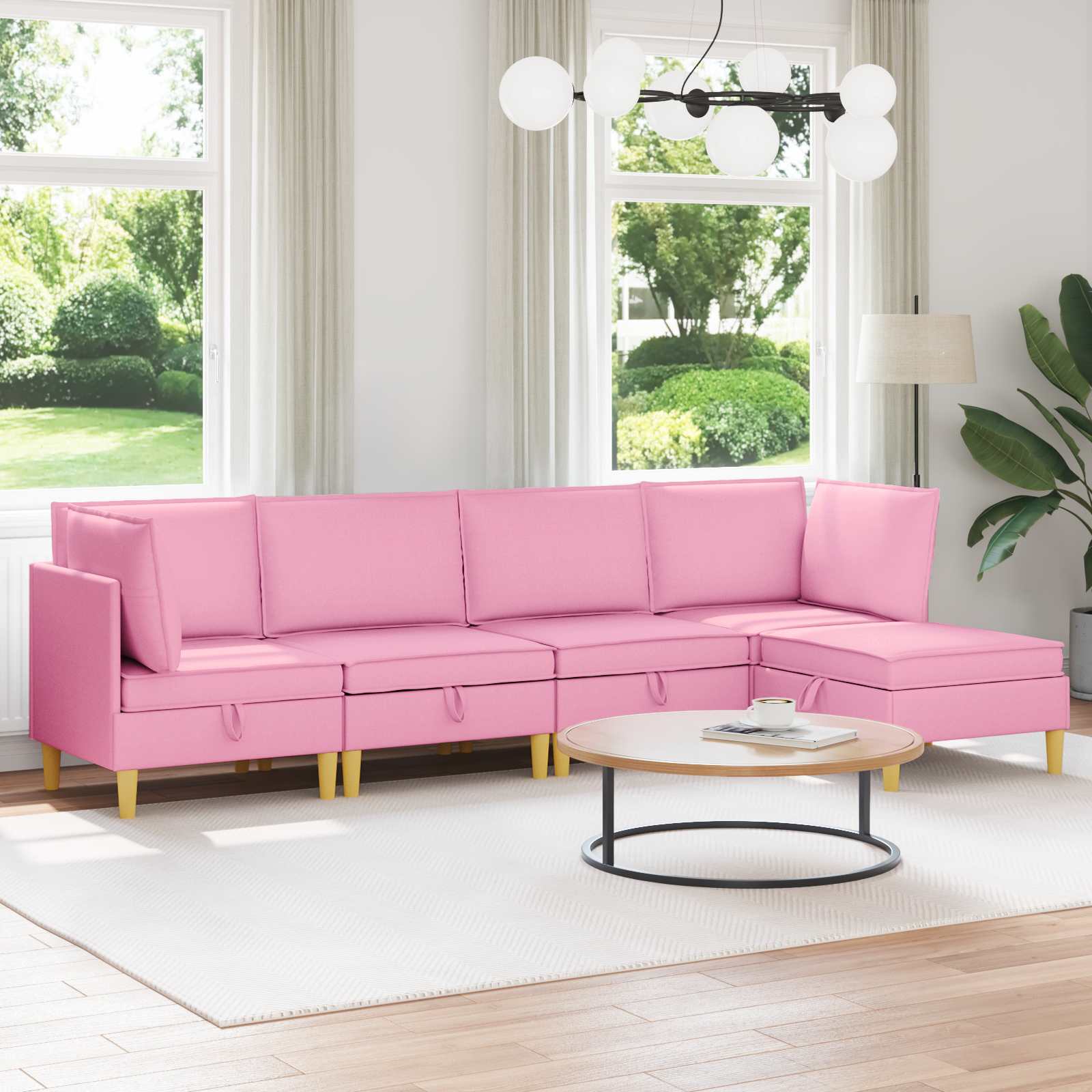 Woonkamer Meubelset met kussen met opslag 5 pcs Roze Stof
