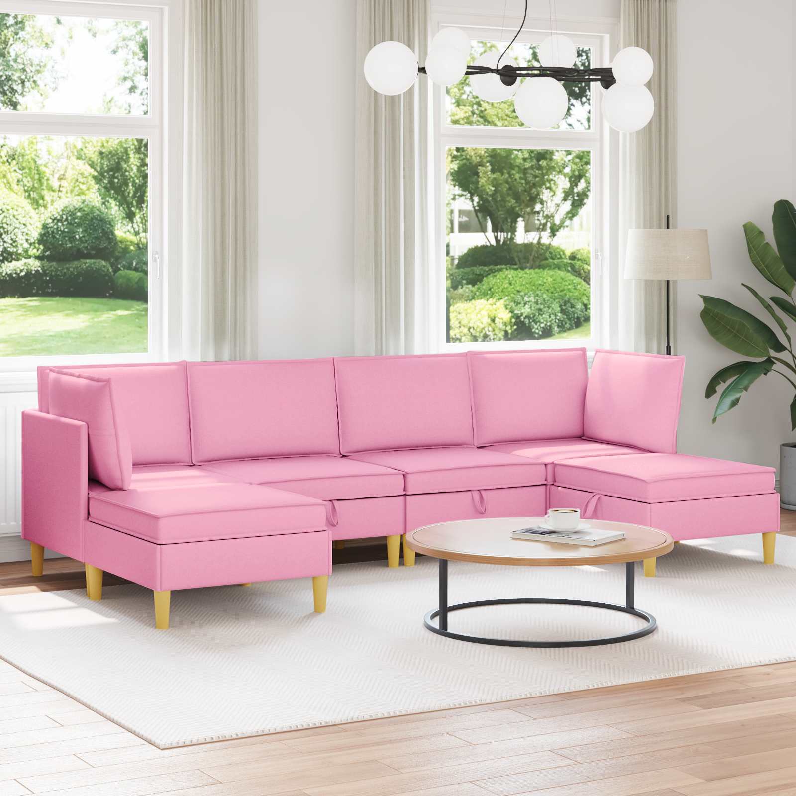 Woonkamer Meubelset met kussen met opslag 6 pcs Roze Stof – afbeelding 1