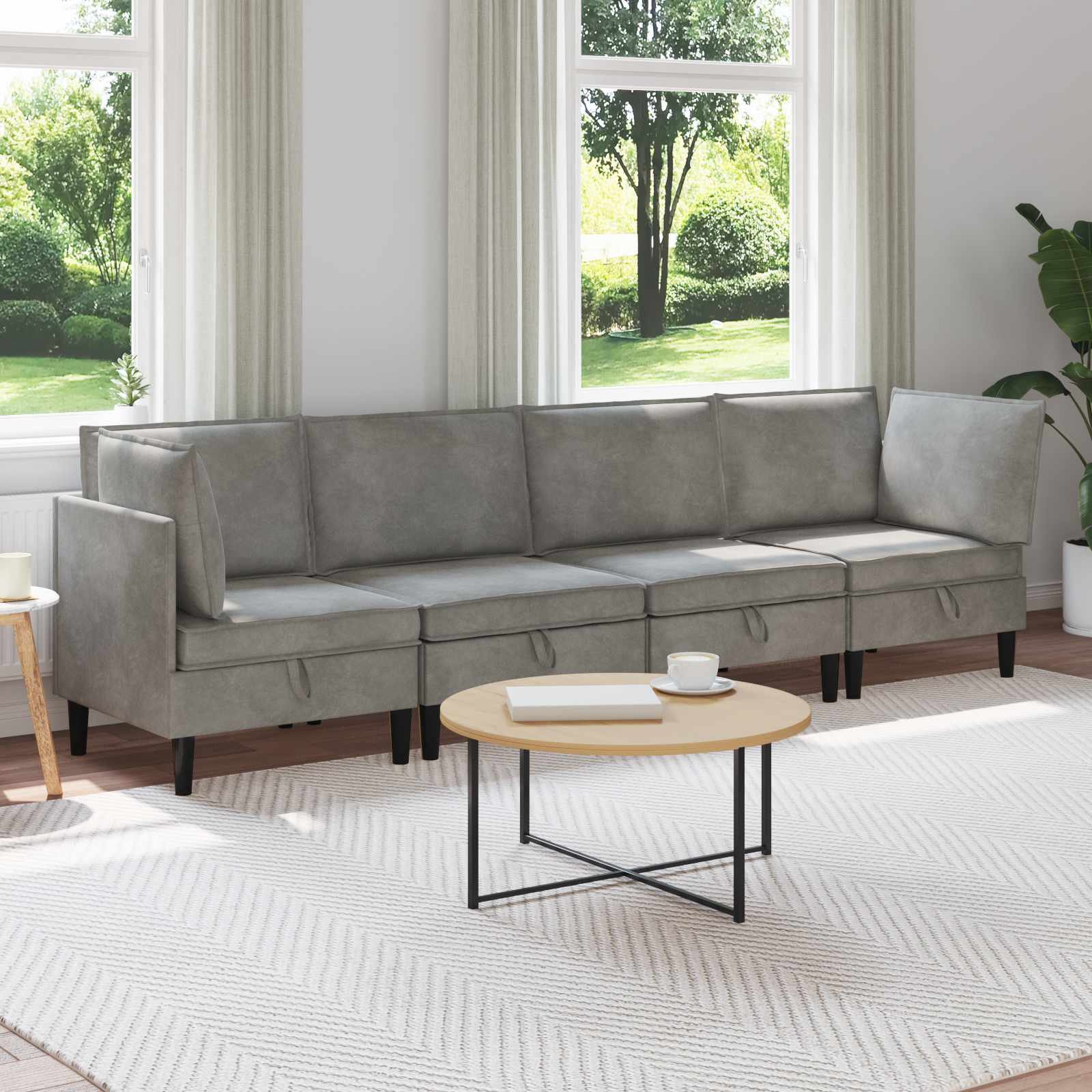 Woonkamer Meubelset met kussen 4 pcs Lichtgrijs Fluweel