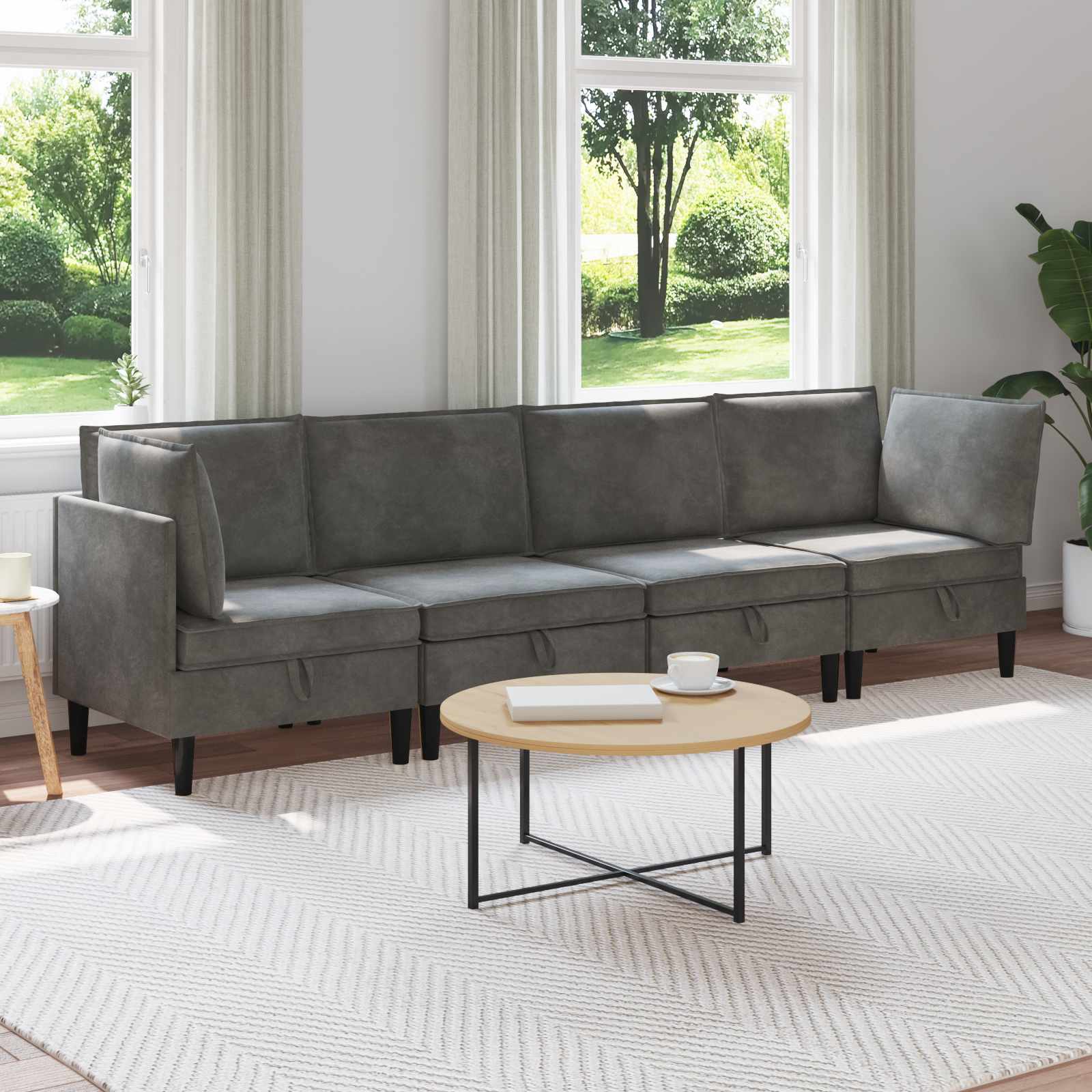 Woonkamer Meubelset met kussen 4 pcs Donkergrijs Fluweel
