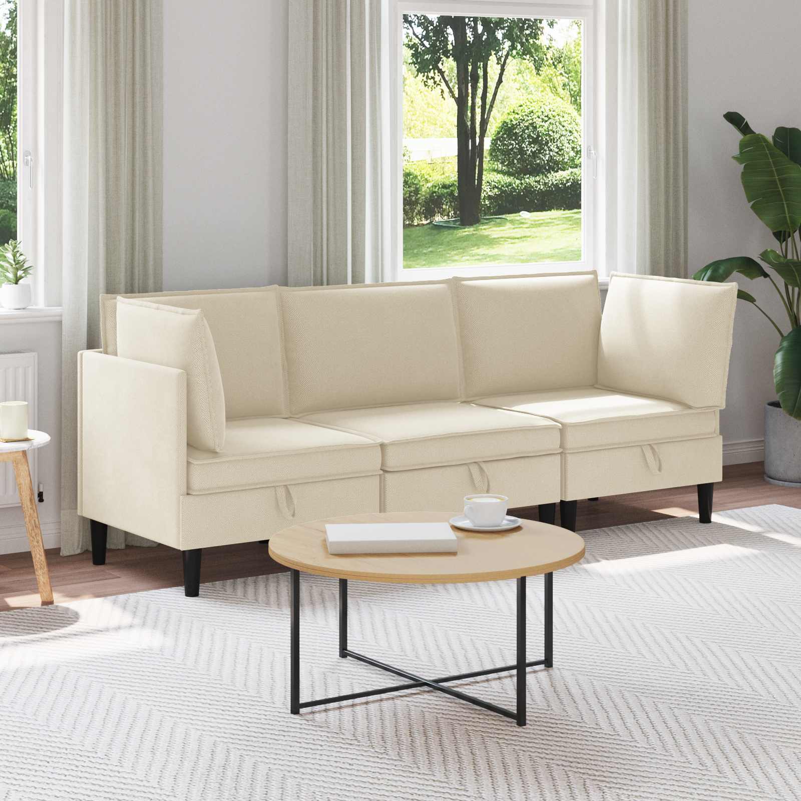 Woonkamer Meubelset 3 pcs Crèmekleurig Stof