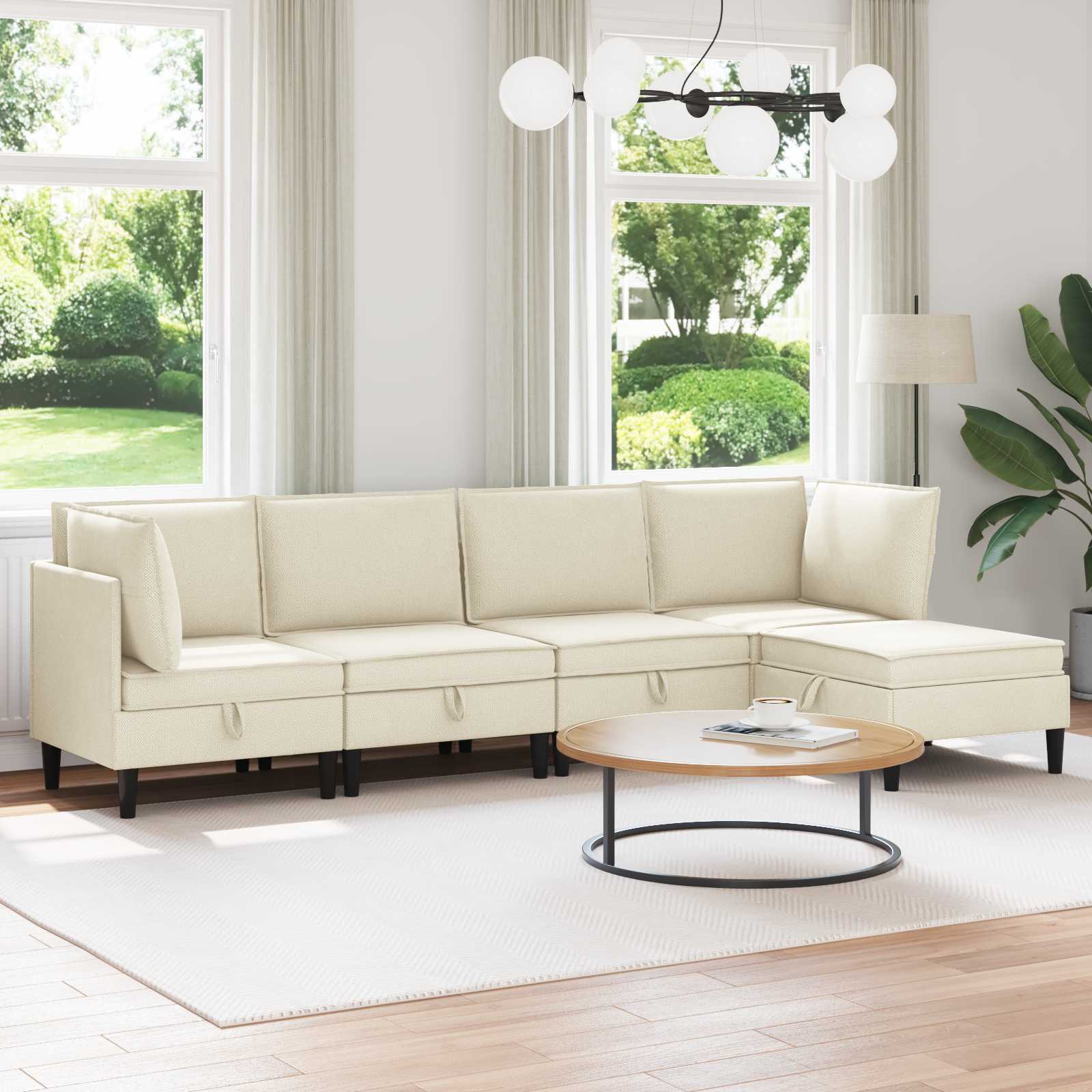 Woonkamer Meubelset 5 pcs Crèmekleurig Stof – afbeelding 1