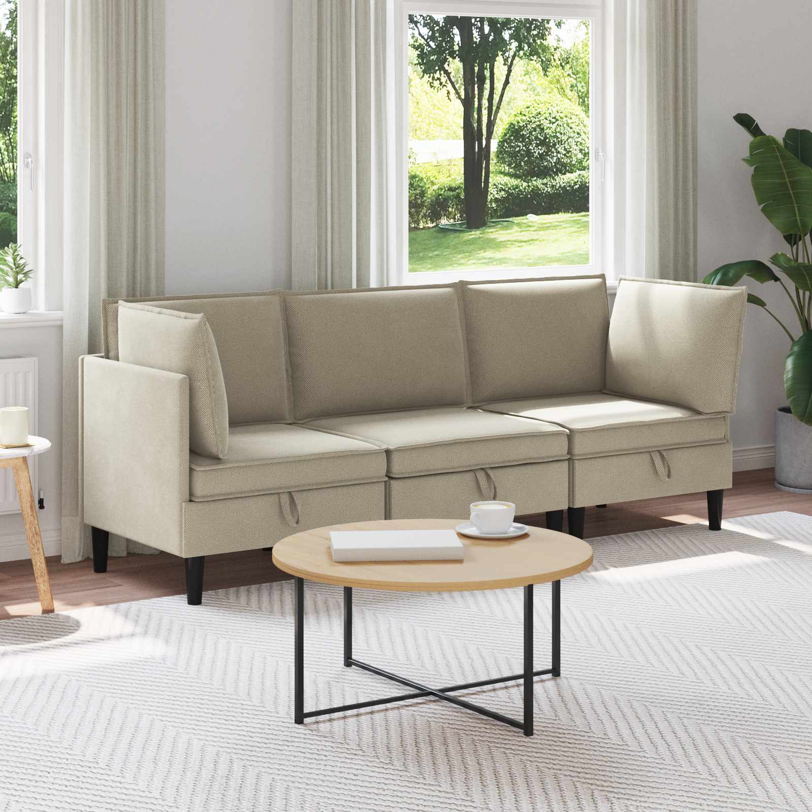 Woonkamer Meubelset 3 pcs Zand Stof – afbeelding 1