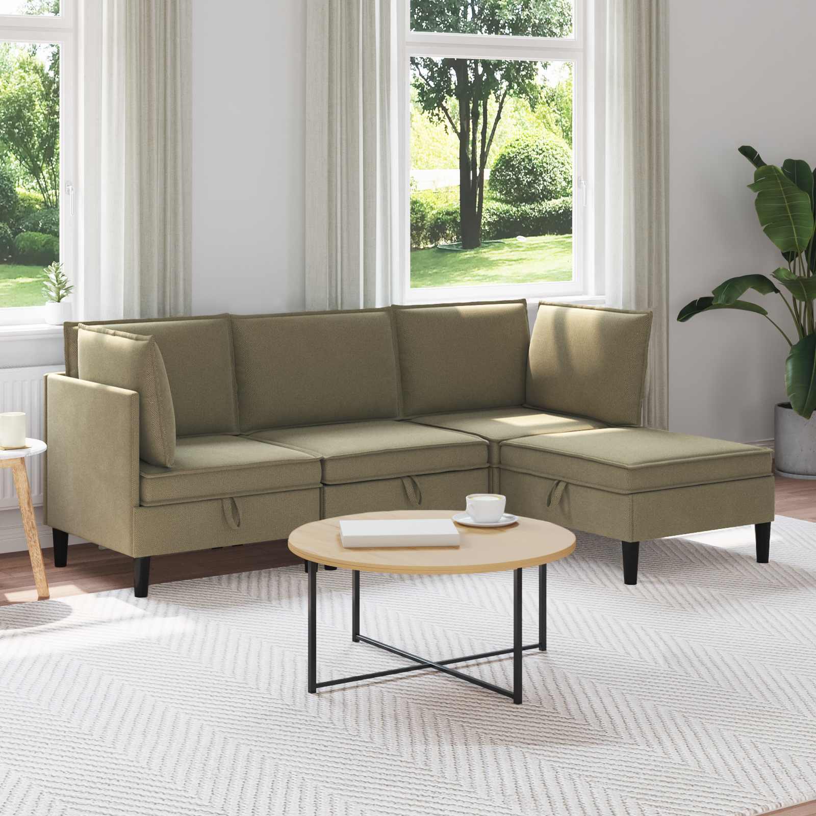 Woonkamer Meubelset 4 pcs Kaki Stof – afbeelding 1