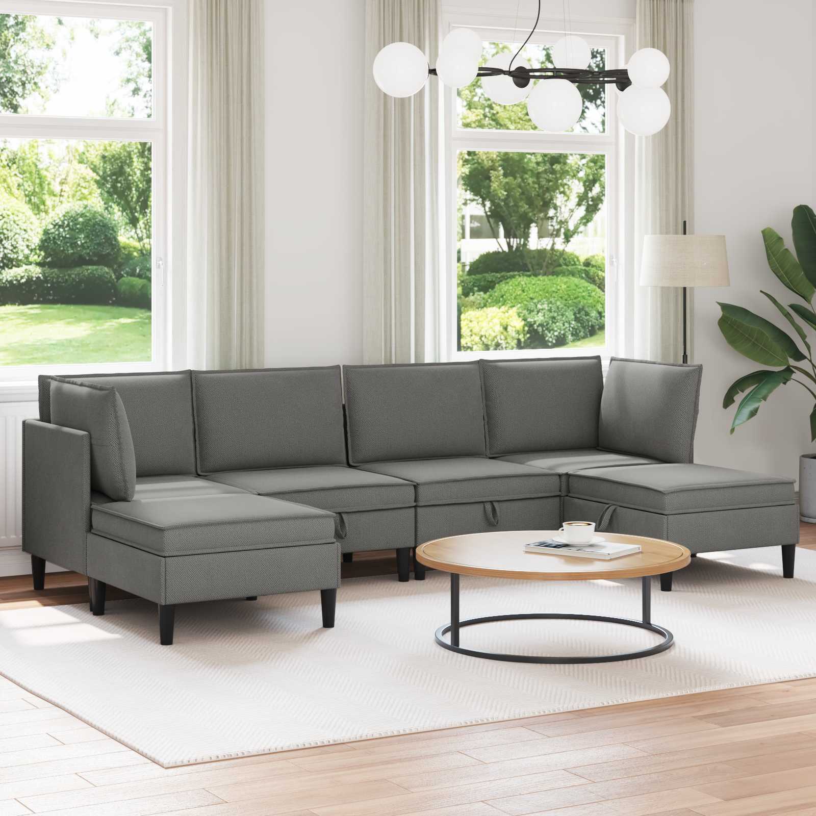 Woonkamer Meubelset 6 pcs Donkergrijs Stof – afbeelding 1
