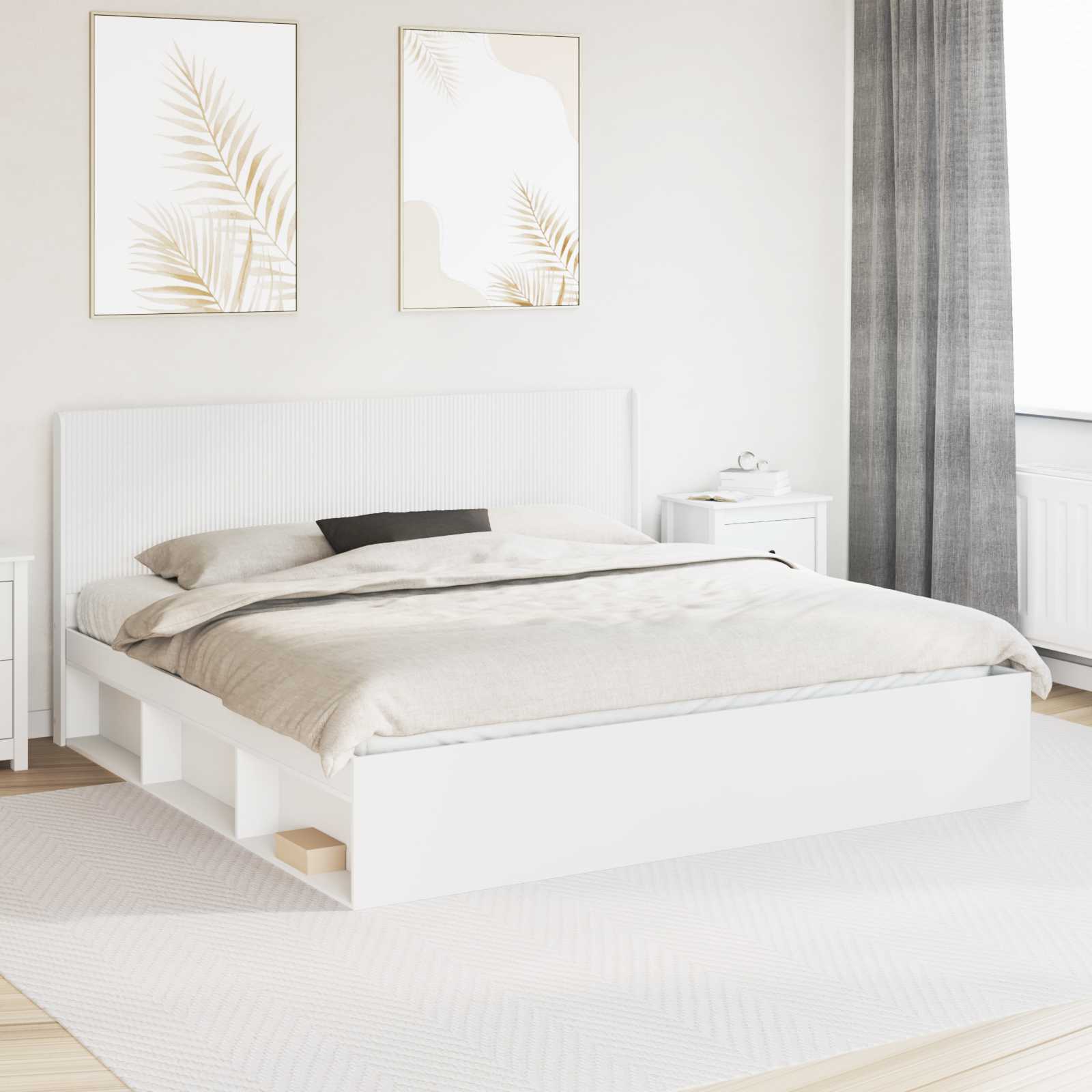 Bedframe met opbergruimte en hoofdbord Wit 200 x 200 cm
