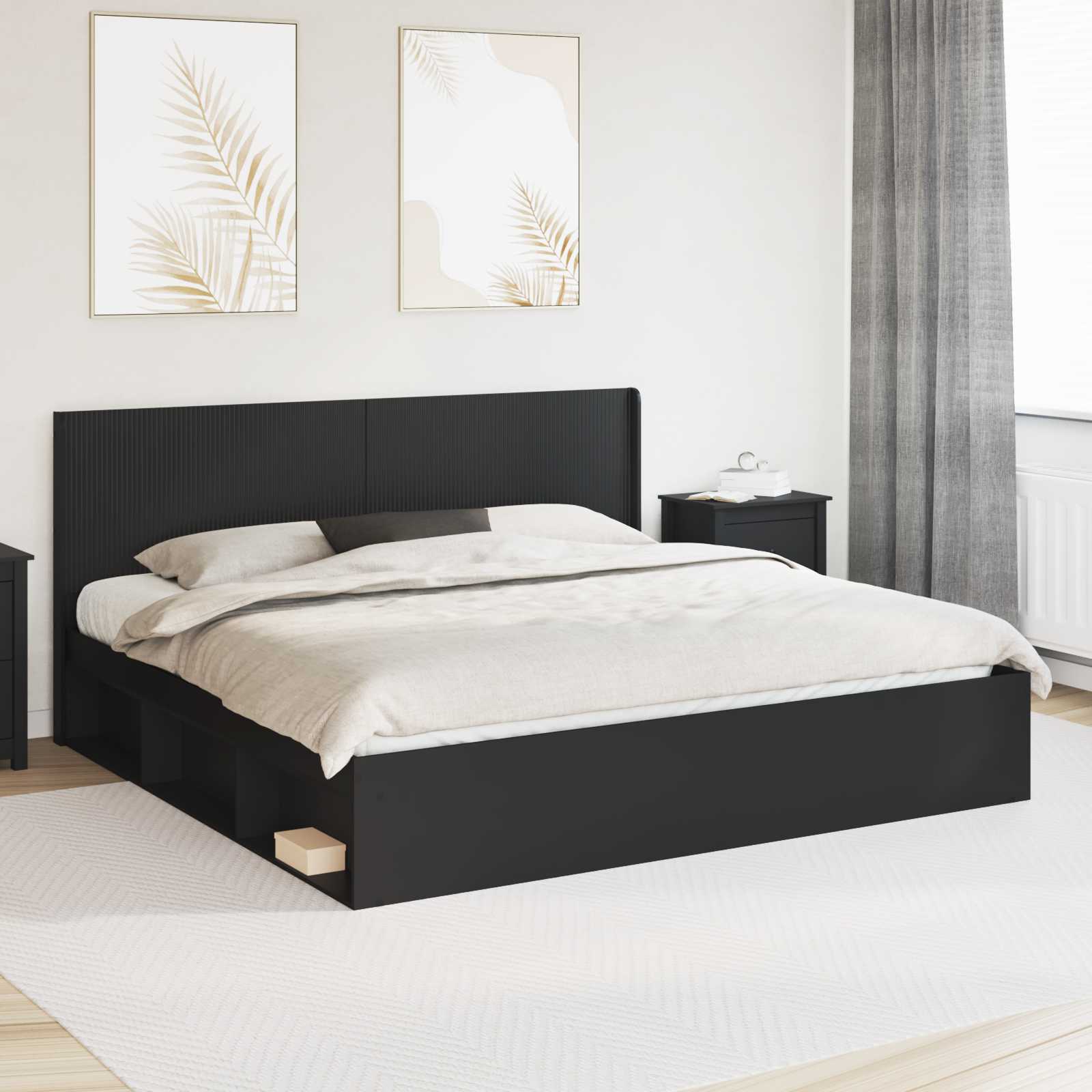 Bedframe met opbergruimte en hoofdbord Zwart 180 x 200 cm