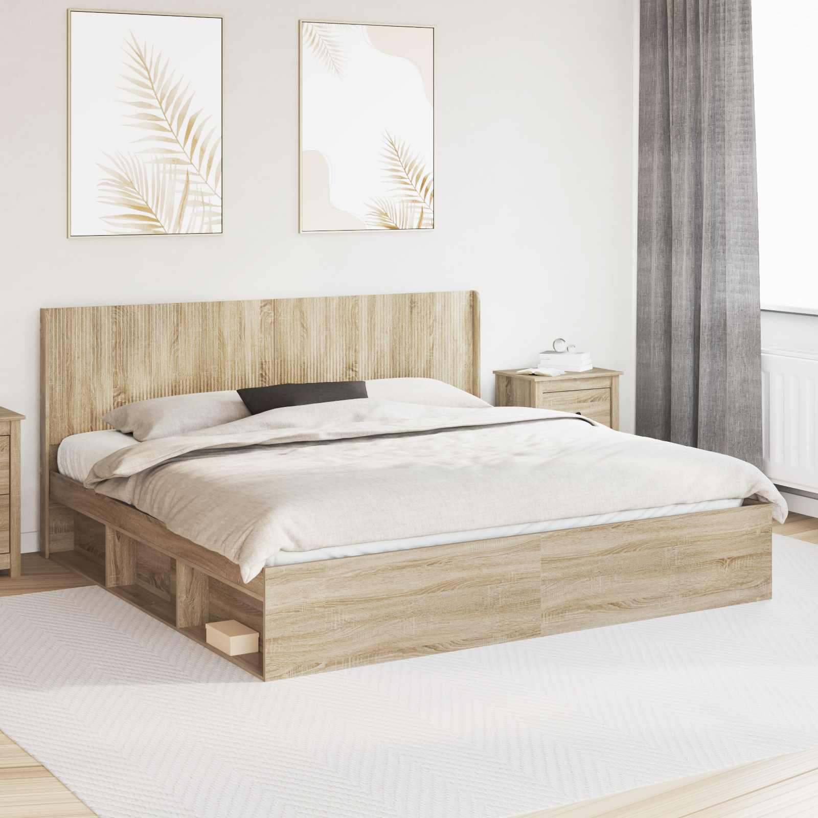 Bedframe met opbergruimte en hoofdbord Sonoma Eiken
