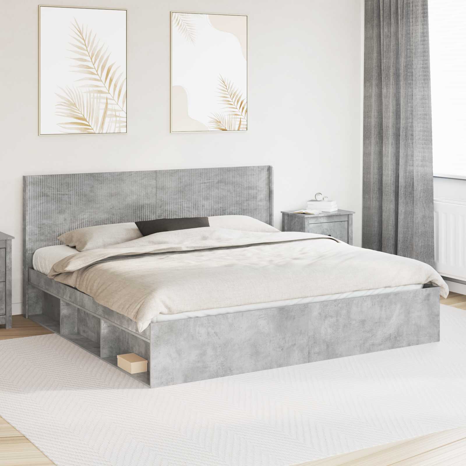 Bedframe met opbergruimte en hoofdbord Betongrijs 180 x 200 cm