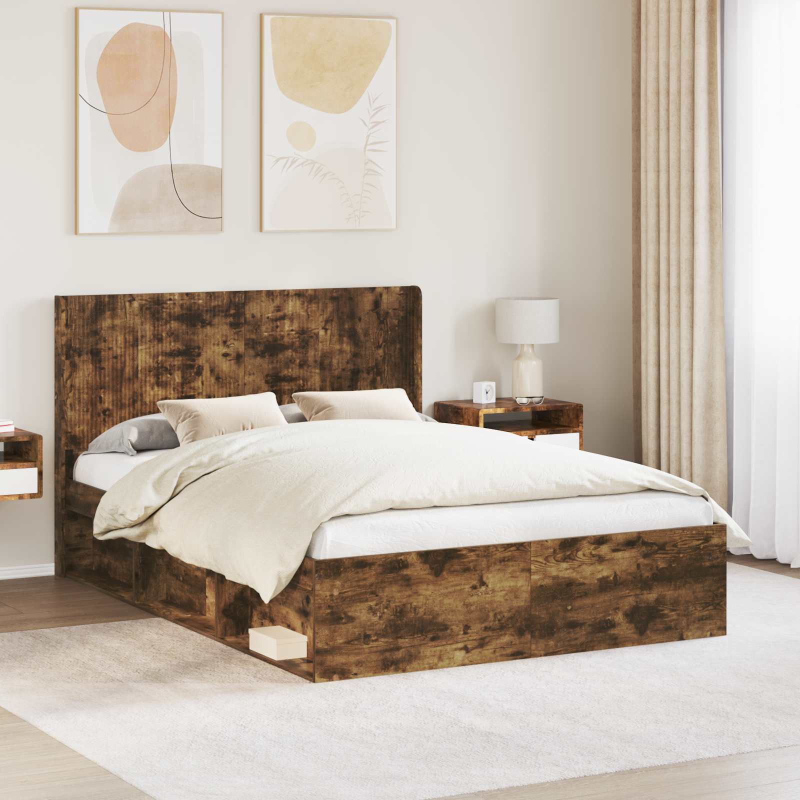Bedframe met opbergruimte en hoofdbord 3 pcs Bewerkt hout – afbeelding 1