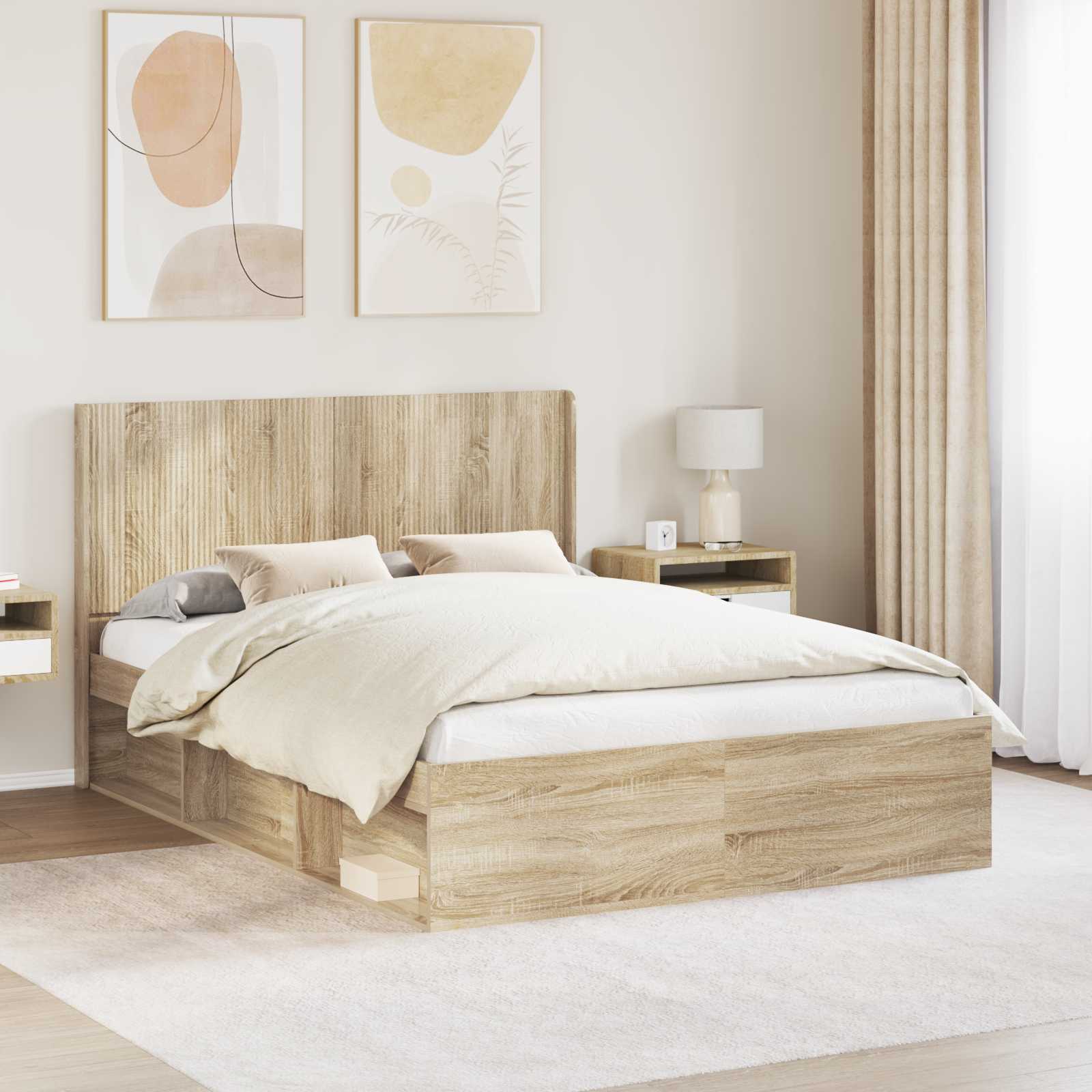 Bedframe met opbergruimte en hoofdbord Sonoma Eiken