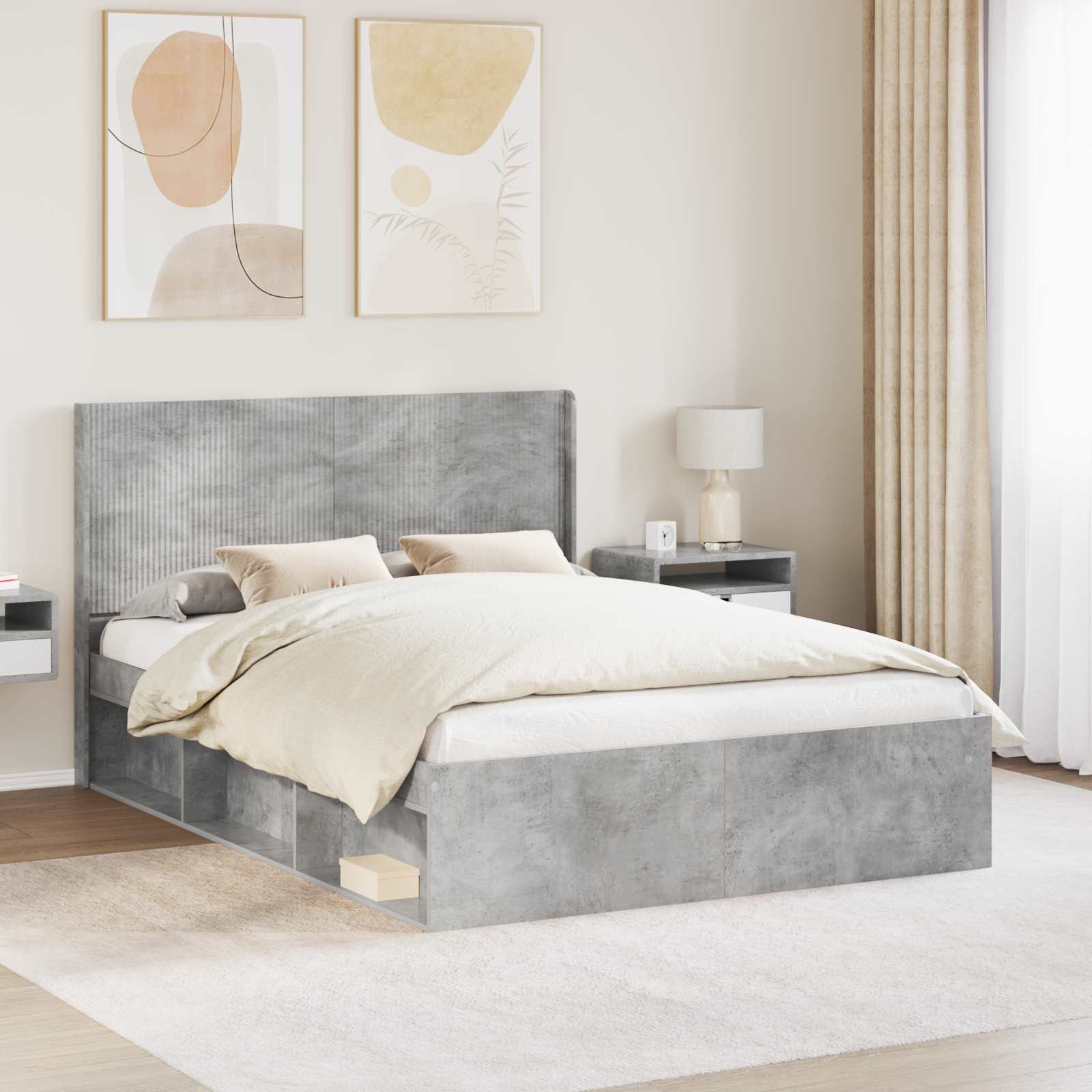 Bedframe met opbergruimte en hoofdbord Betongrijs 120 x 200 cm