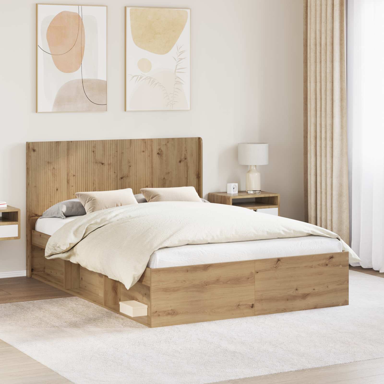 Bedframe met opbergruimte en hoofdbord Artisanaal eiken