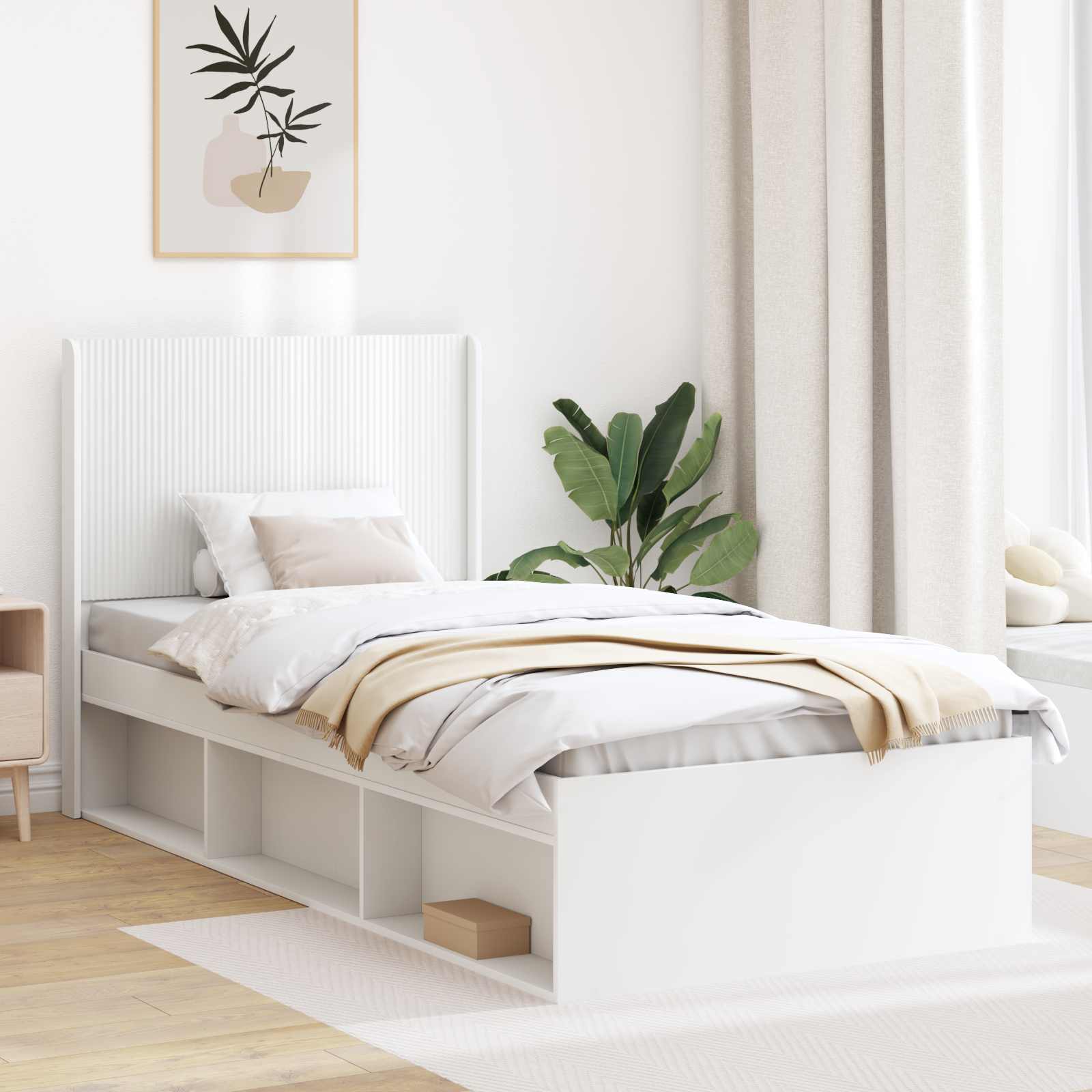Bedframe met opbergruimte en hoofdbord Wit 100 x 200 cm