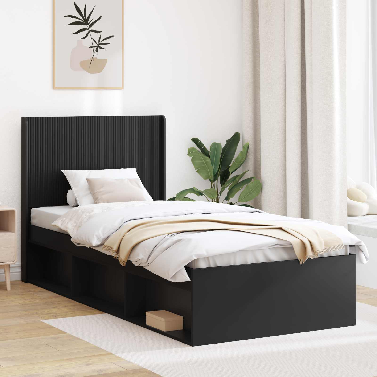 Bedframe met opbergruimte en hoofdbord Zwart 90 x 200 cm