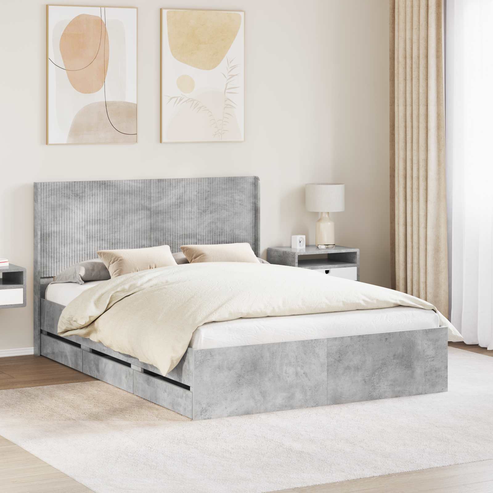 Bedframe met opbergruimte en hoofdbord Betongrijs 140 x 200 cm – afbeelding 1