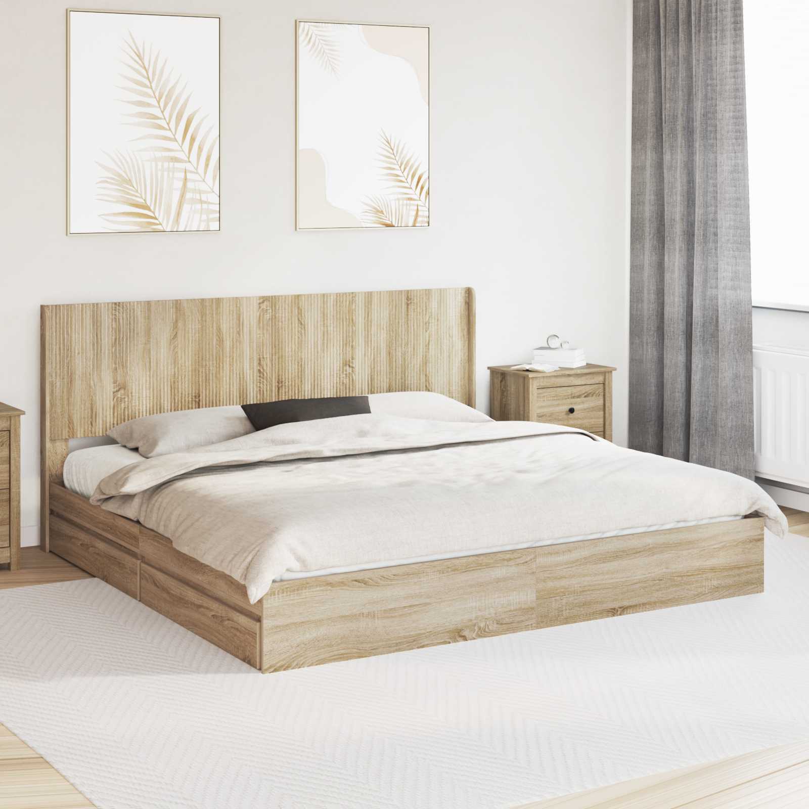 Bedframe met opbergruimte en hoofdbord Sonoma Eiken – afbeelding 1