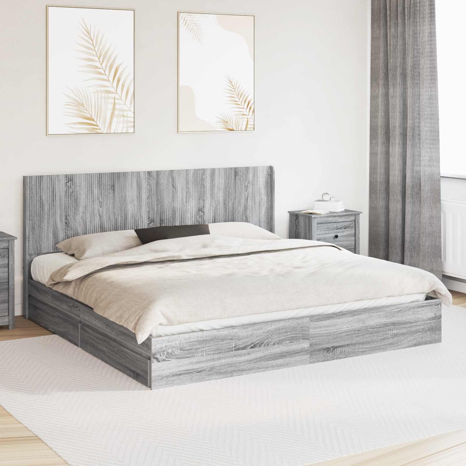 Bedframe met opbergruimte en hoofdbord Grijs sonoma