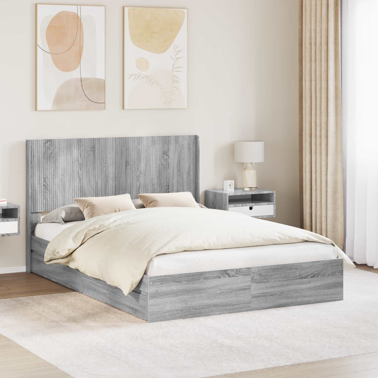 Bedframe met opbergruimte en hoofdbord Grijs Sonoma