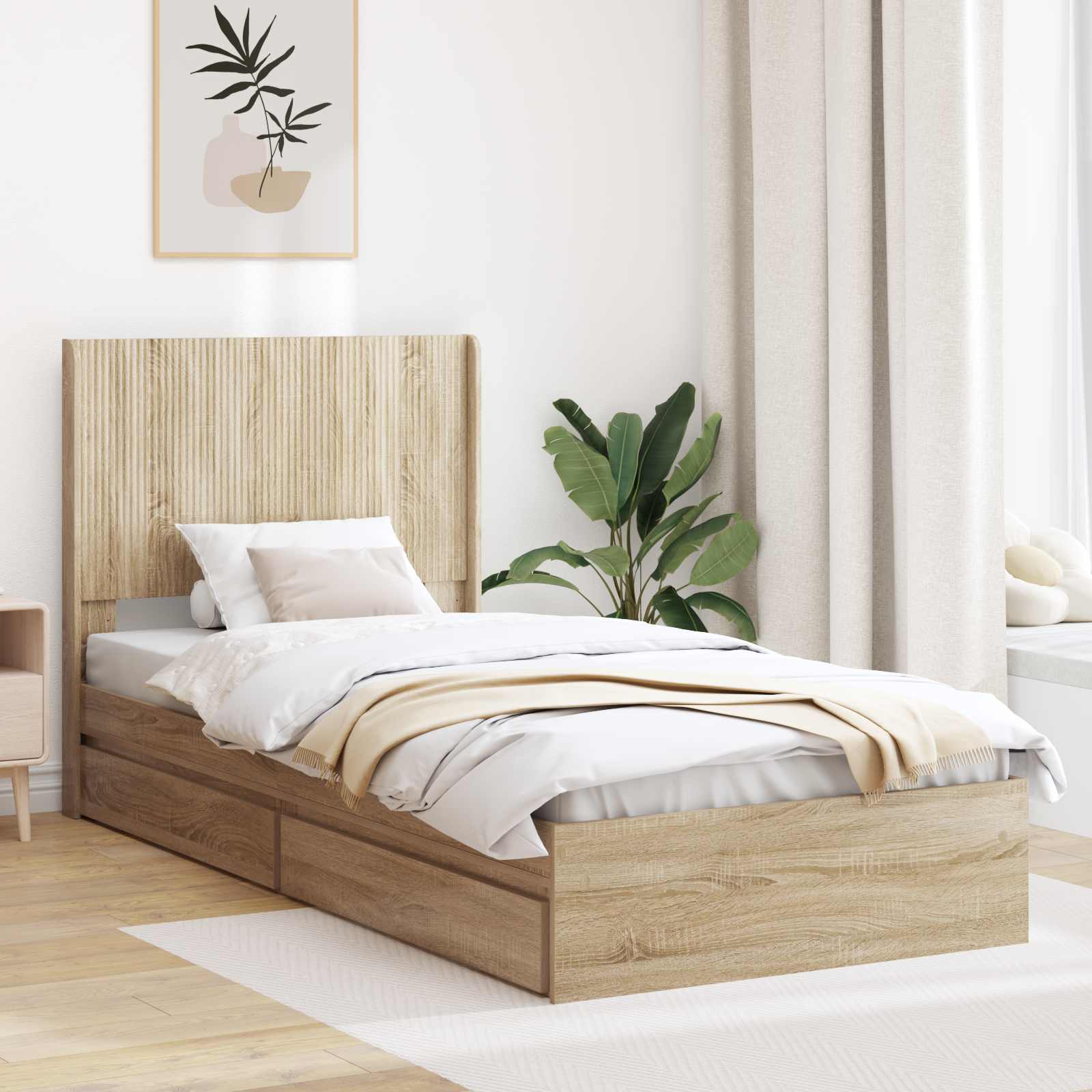 Bedframe met opbergruimte en hoofdbord Sonoma Eiken – afbeelding 1