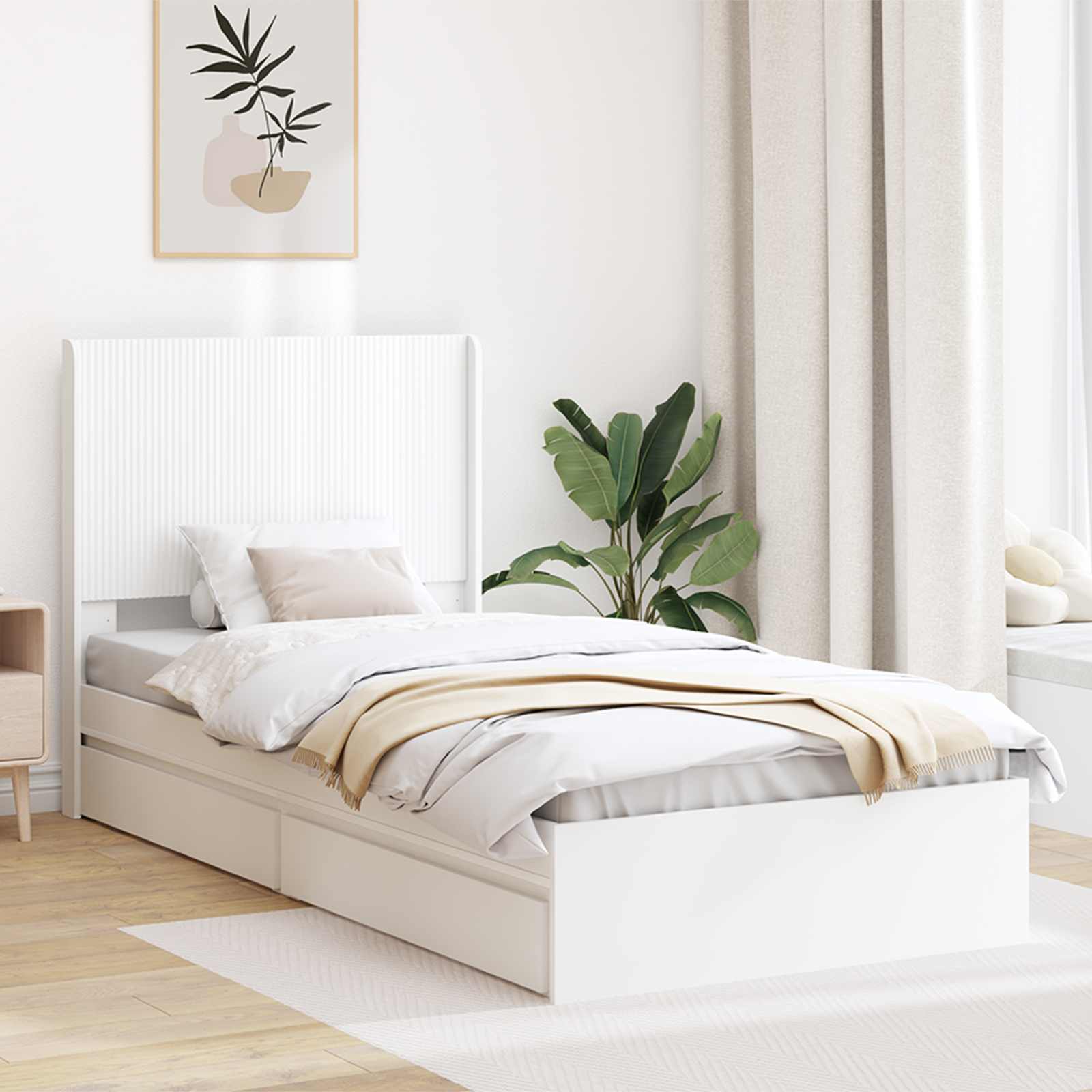 Bedframe met opbergruimte en hoofdbord Wit 90 x 200 cm