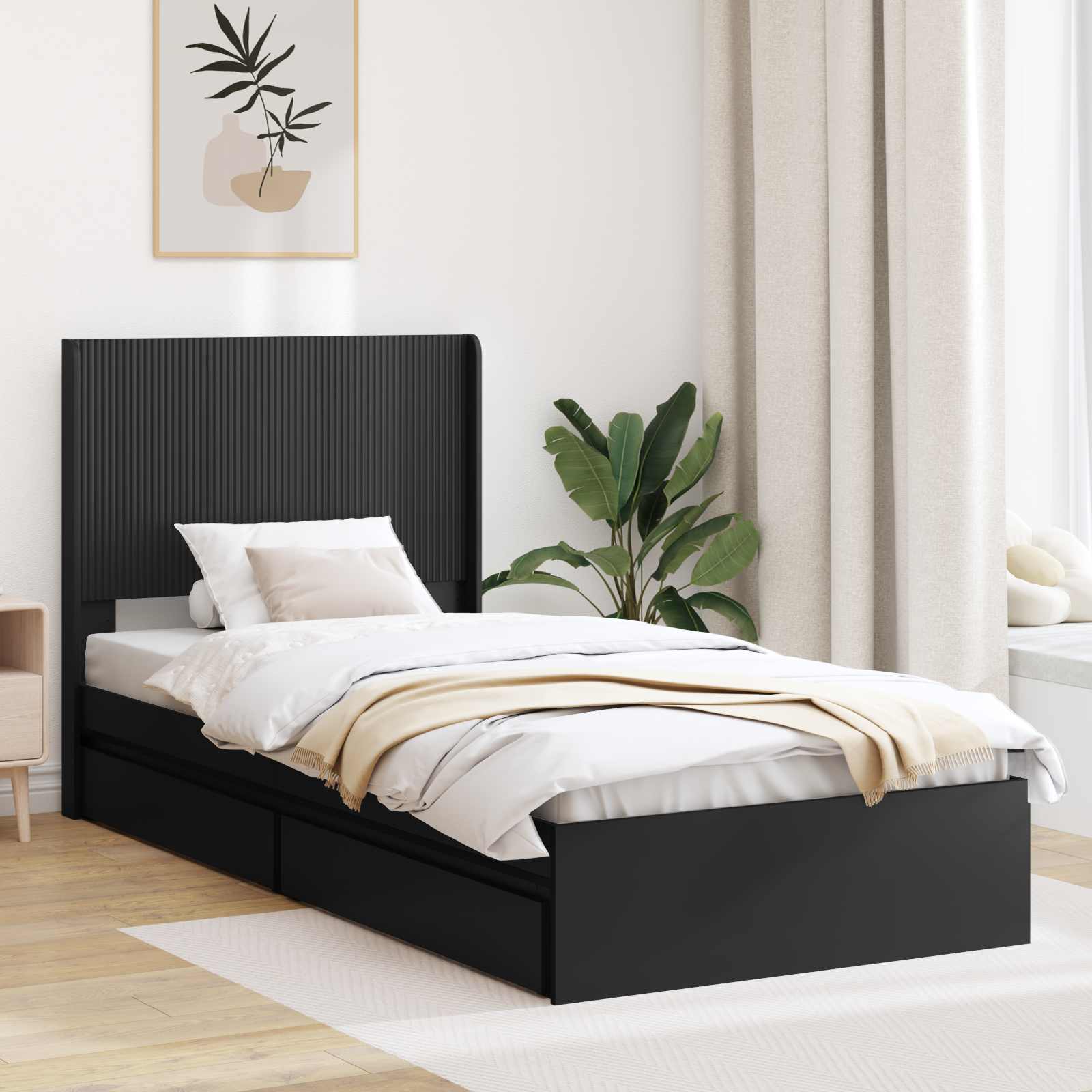 Bedframe met opbergruimte en hoofdbord Zwart 90 x 190 cm