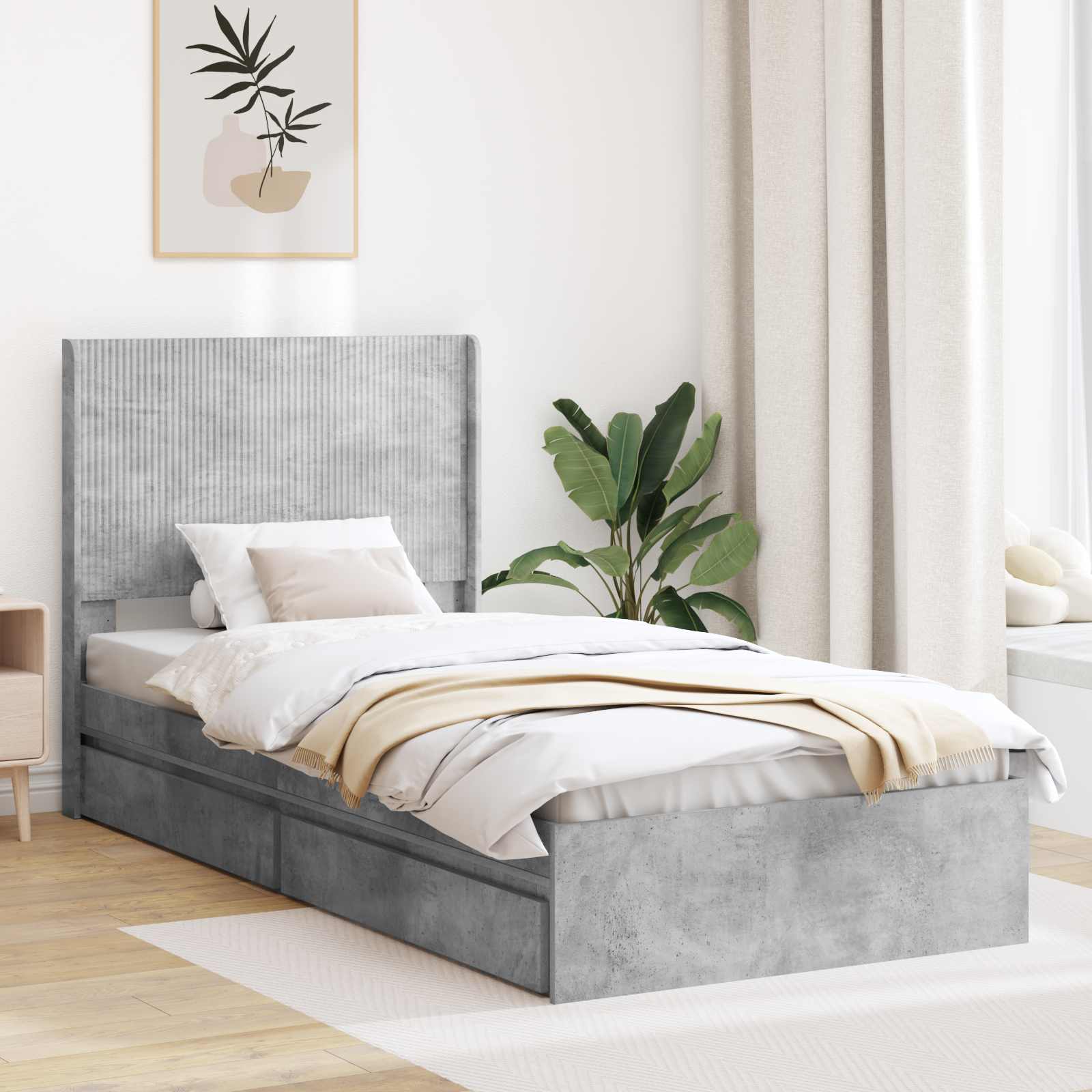 Bedframe met opbergruimte en hoofdbord Betongrijs 75 x 190 cm