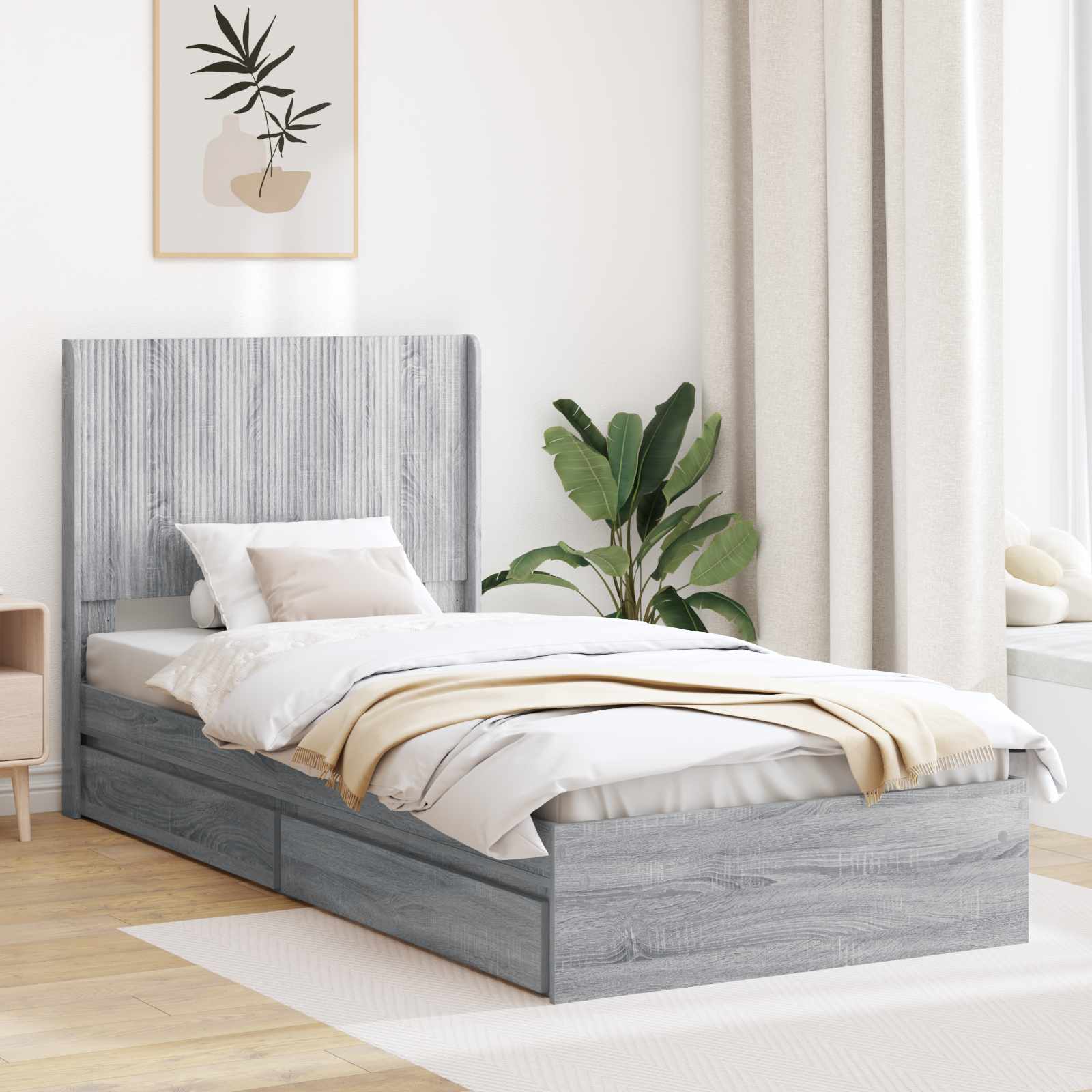 Bedframe met opbergruimte en hoofdbord Grijs Sonoma 75 x 190 cm