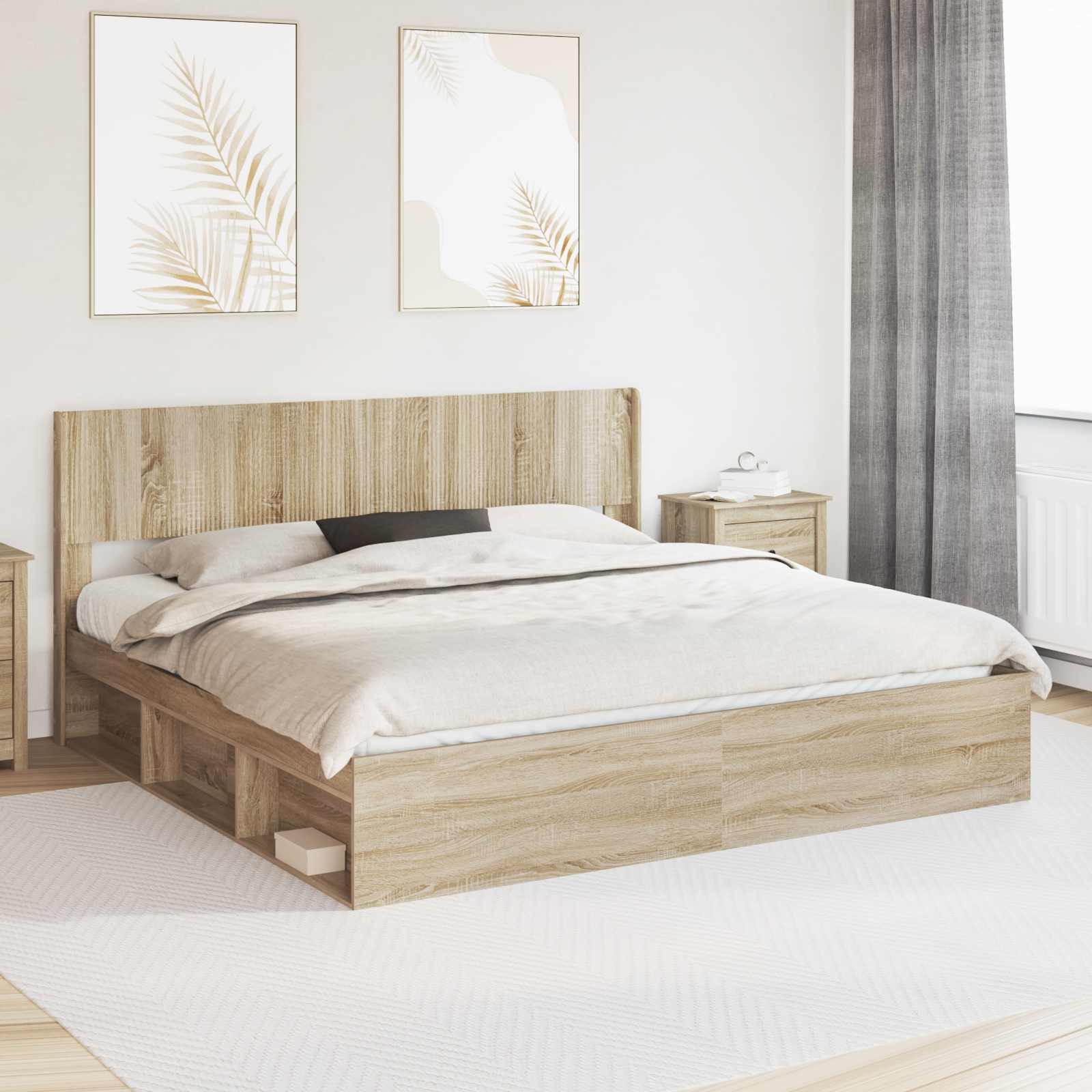 Bedframe met opbergruimte en hoofdbord Sonoma Eiken