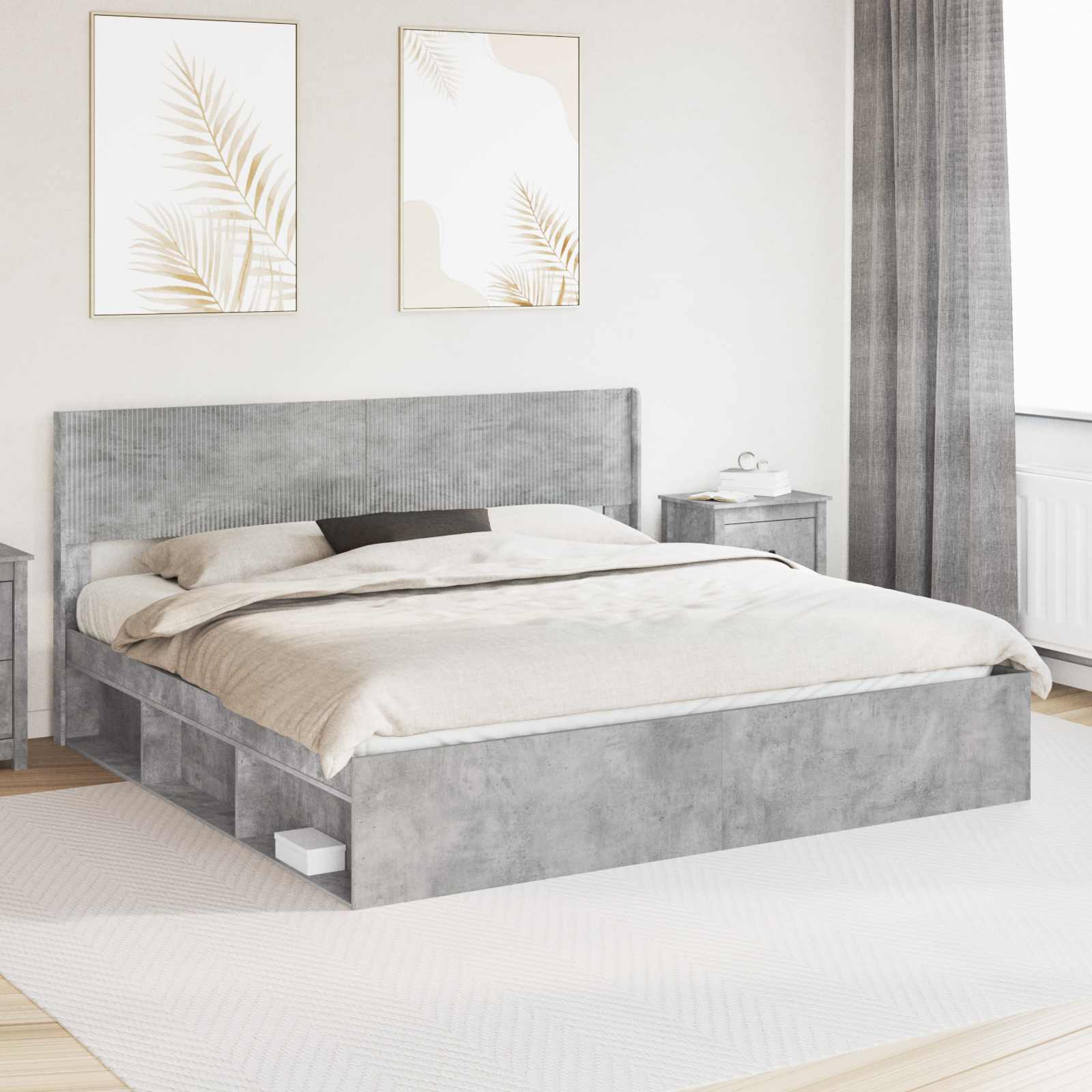 Bedframe met opbergruimte en hoofdbord Betongrijs 180 x 200 cm