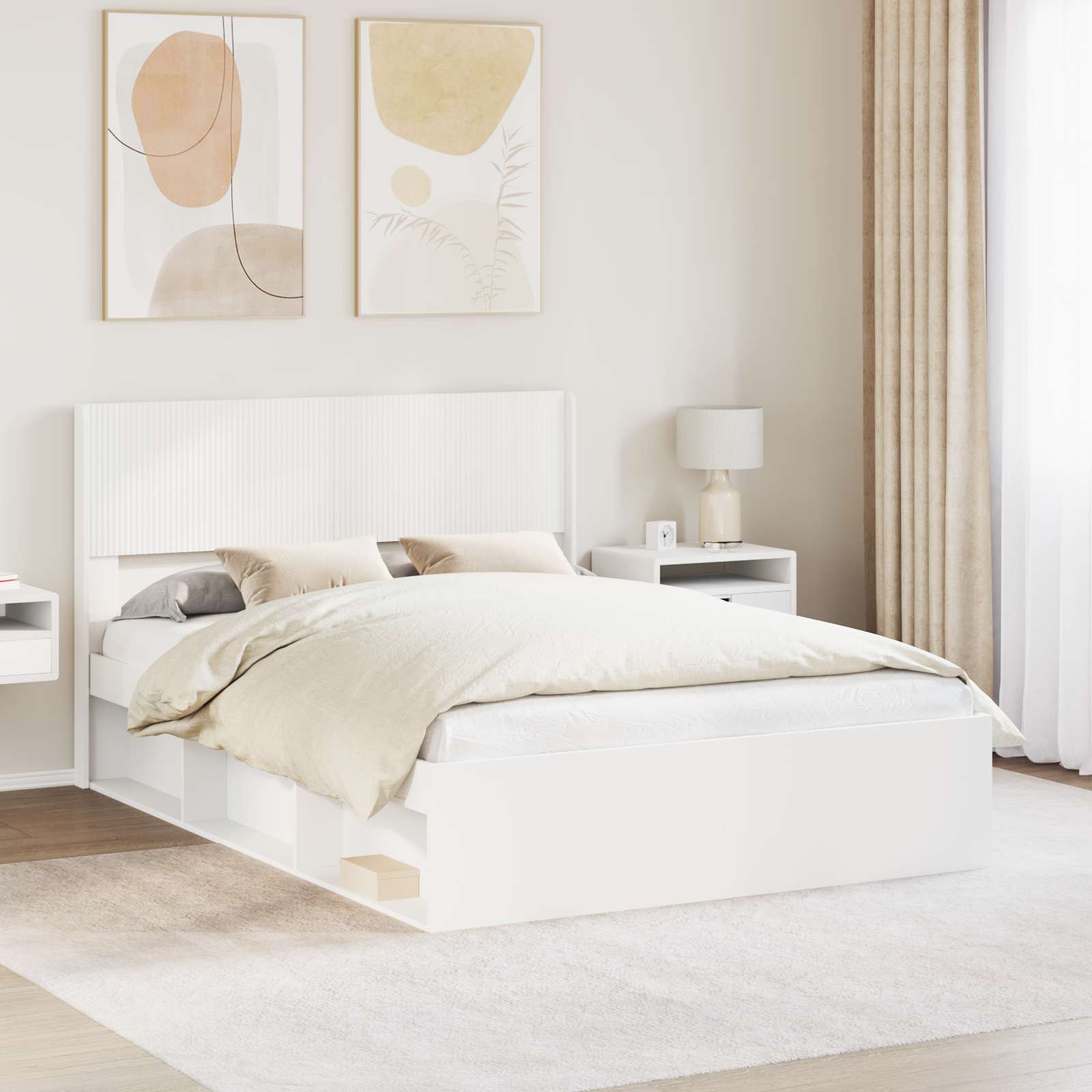 Bedframe met opbergruimte en hoofdbord Wit 160 x 200 cm