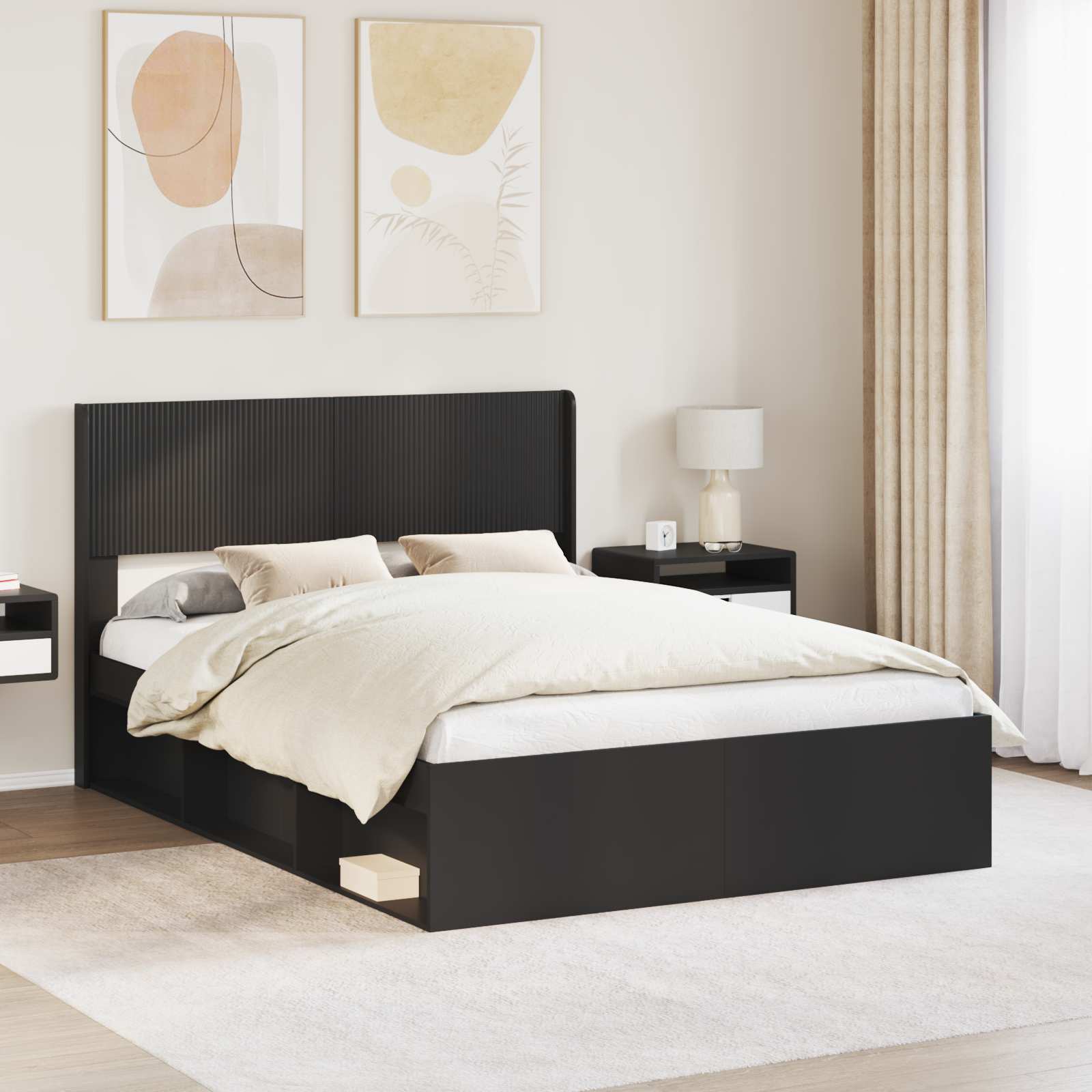 Bedframe met opbergruimte en hoofdbord Zwart 160 x 200 cm