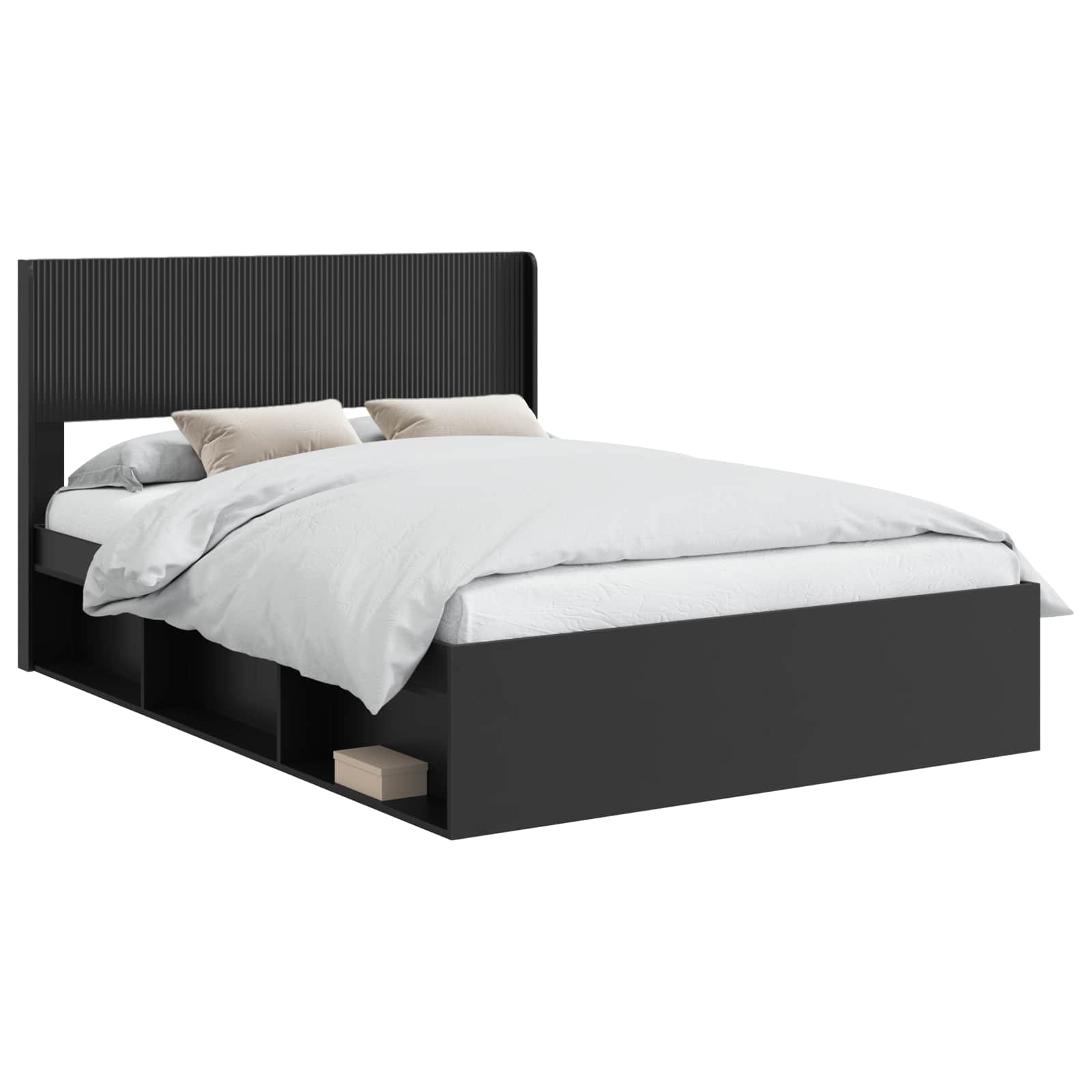 Bedframe met opbergruimte en hoofdbord Zwart 150 x 200 cm – afbeelding 2