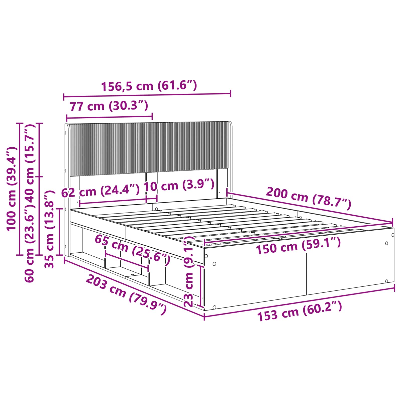 Bedframe met opbergruimte en hoofdbord Grijs Sonoma – afbeelding 10