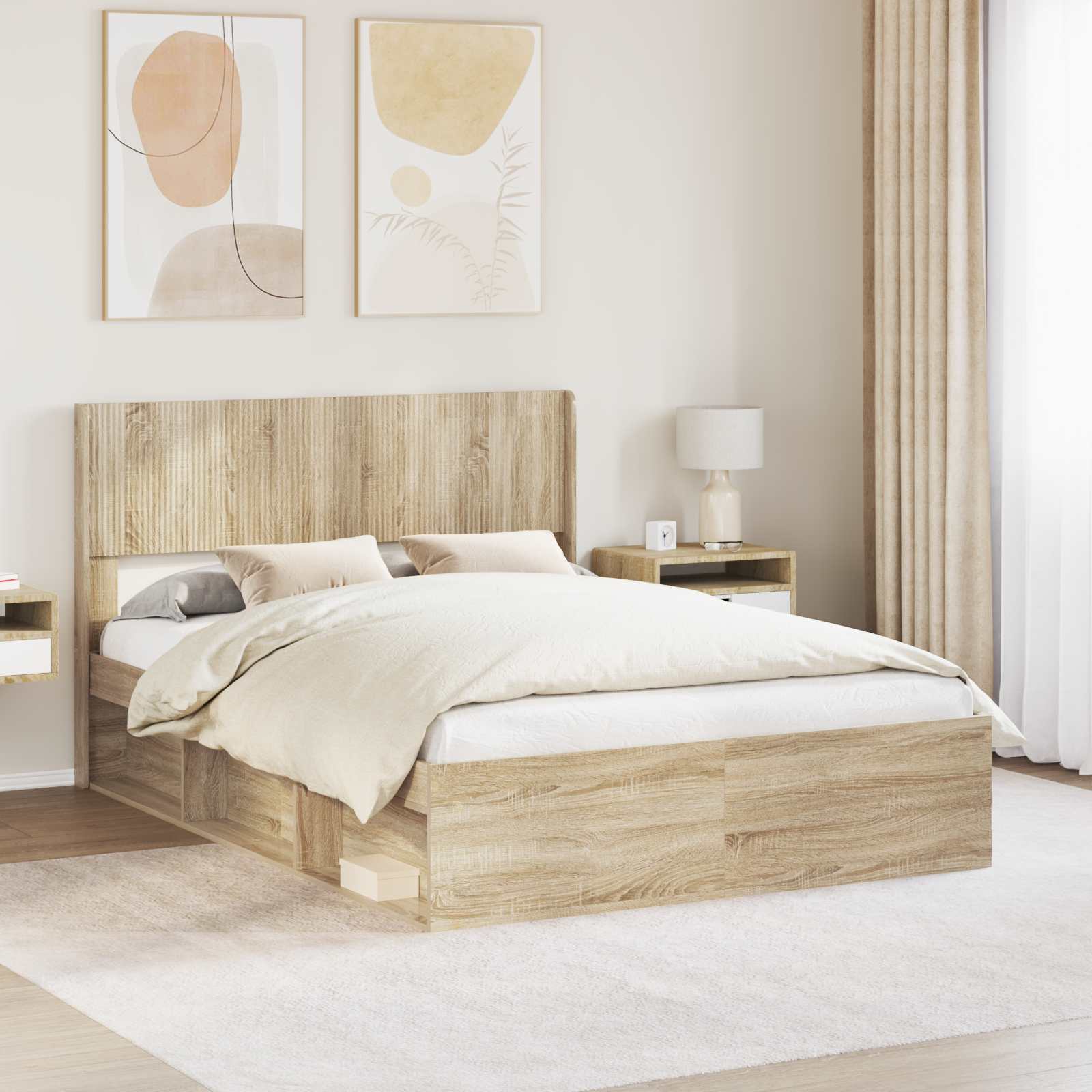 Bedframe met opbergruimte en hoofdbord Sonoma Eiken