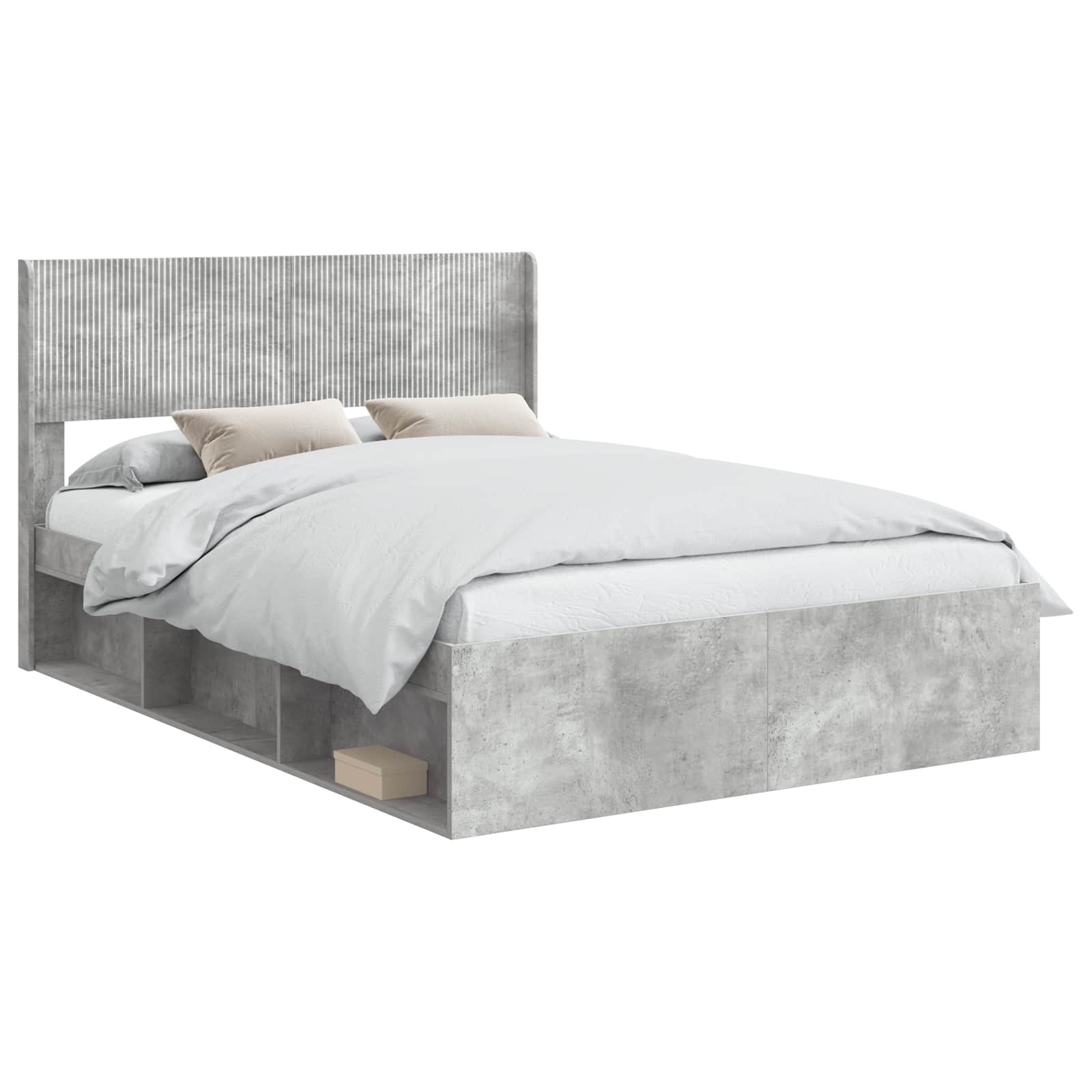 Bedframe met opbergruimte en hoofdbord Betongrijs 135 x 190 cm – afbeelding 2