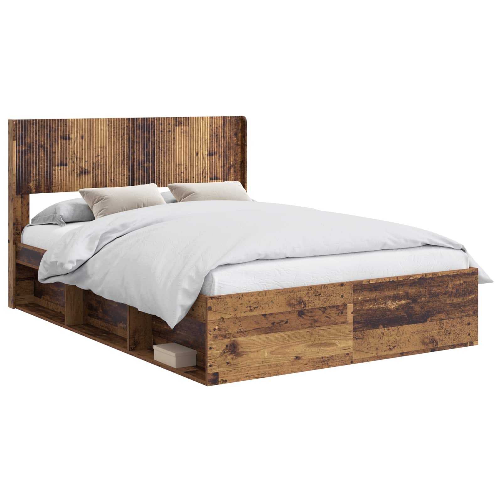 Bedframe met opbergruimte en hoofdbord Oud hout 135 x 190 cm – afbeelding 2