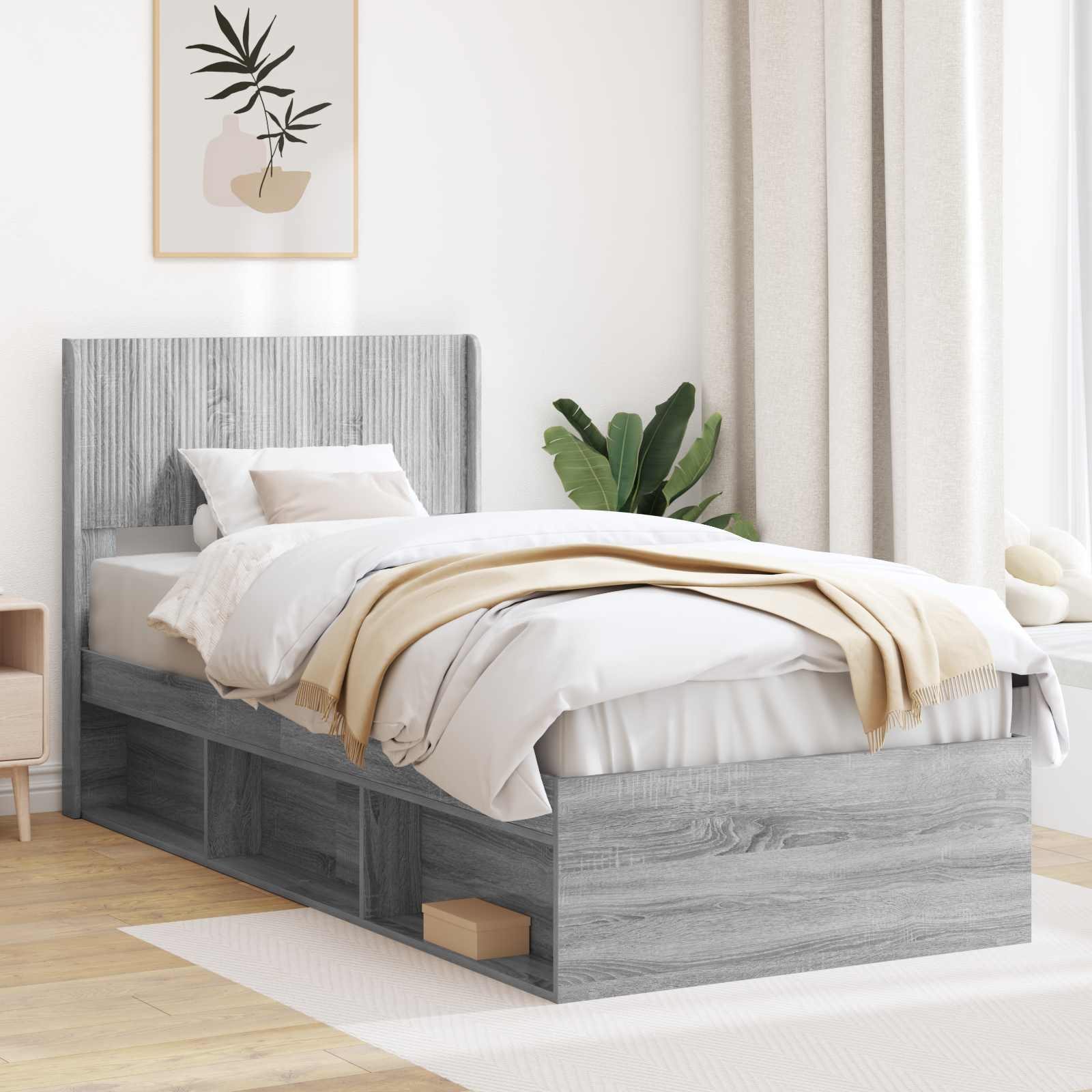 Bedframe met opbergruimte en hoofdbord Grijs Sonoma – afbeelding 1