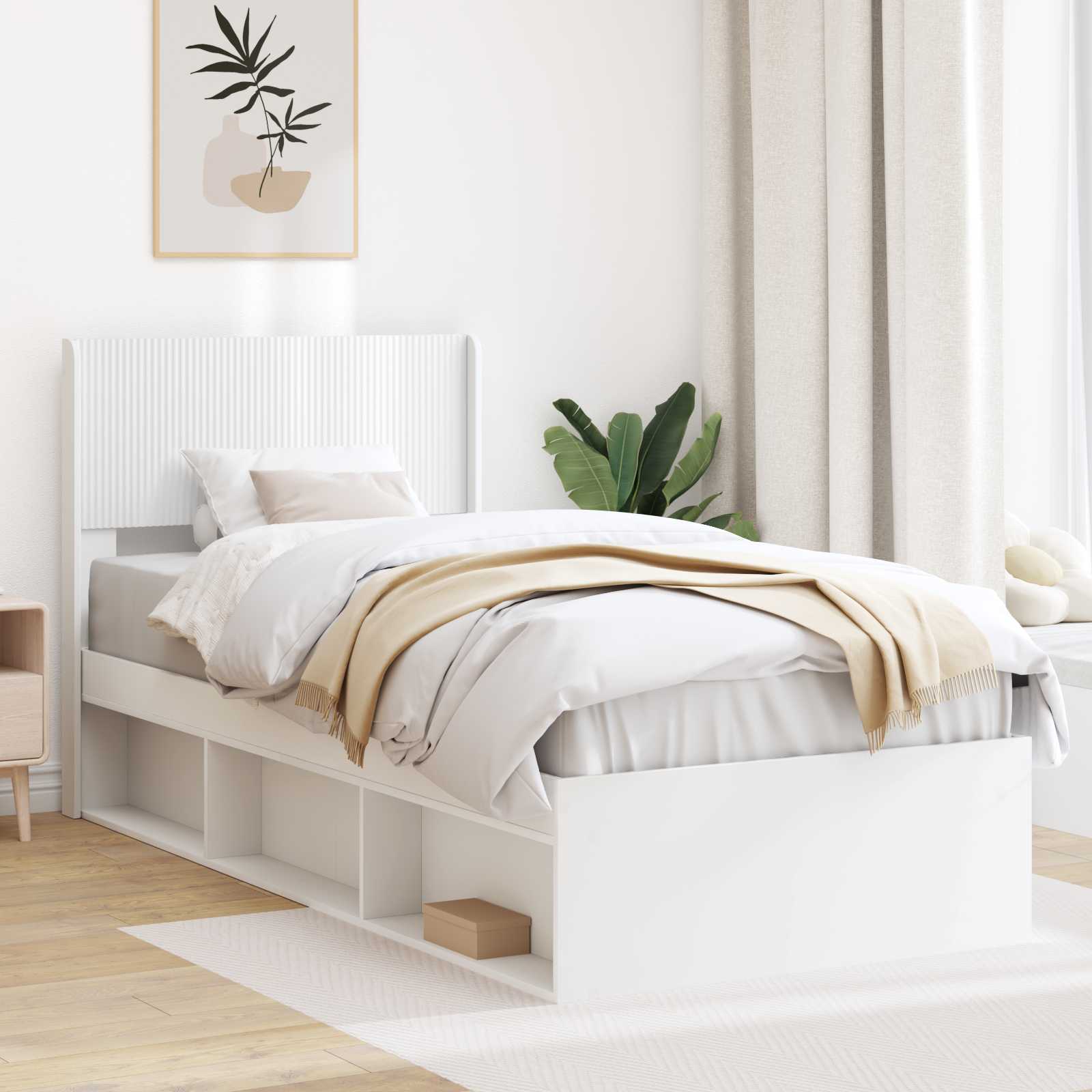 Bedframe met opbergruimte en hoofdbord Wit 90 x 200 cm – afbeelding 1