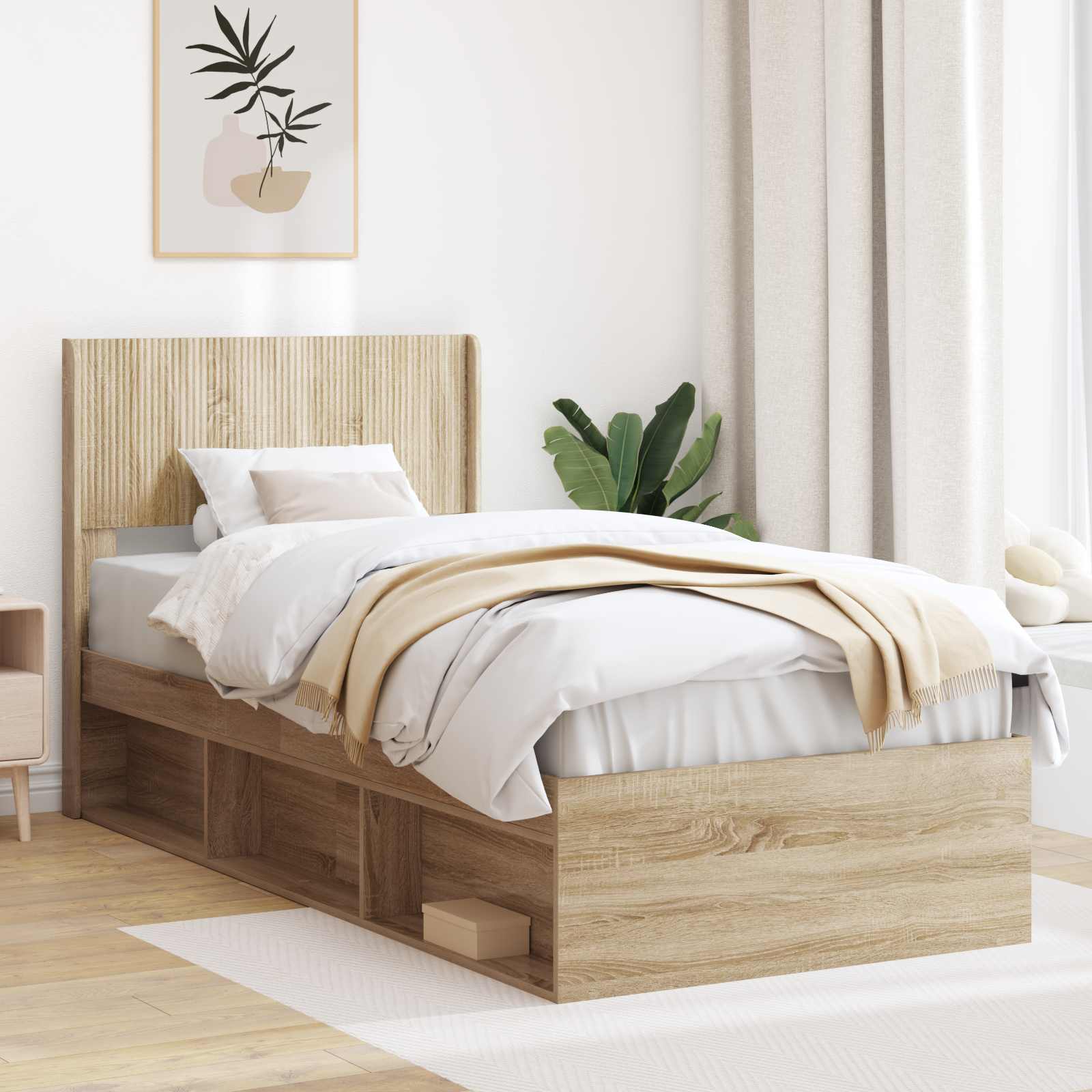 Bedframe met opbergruimte en hoofdbord Sonoma Eiken 90 x 190 cm – afbeelding 1