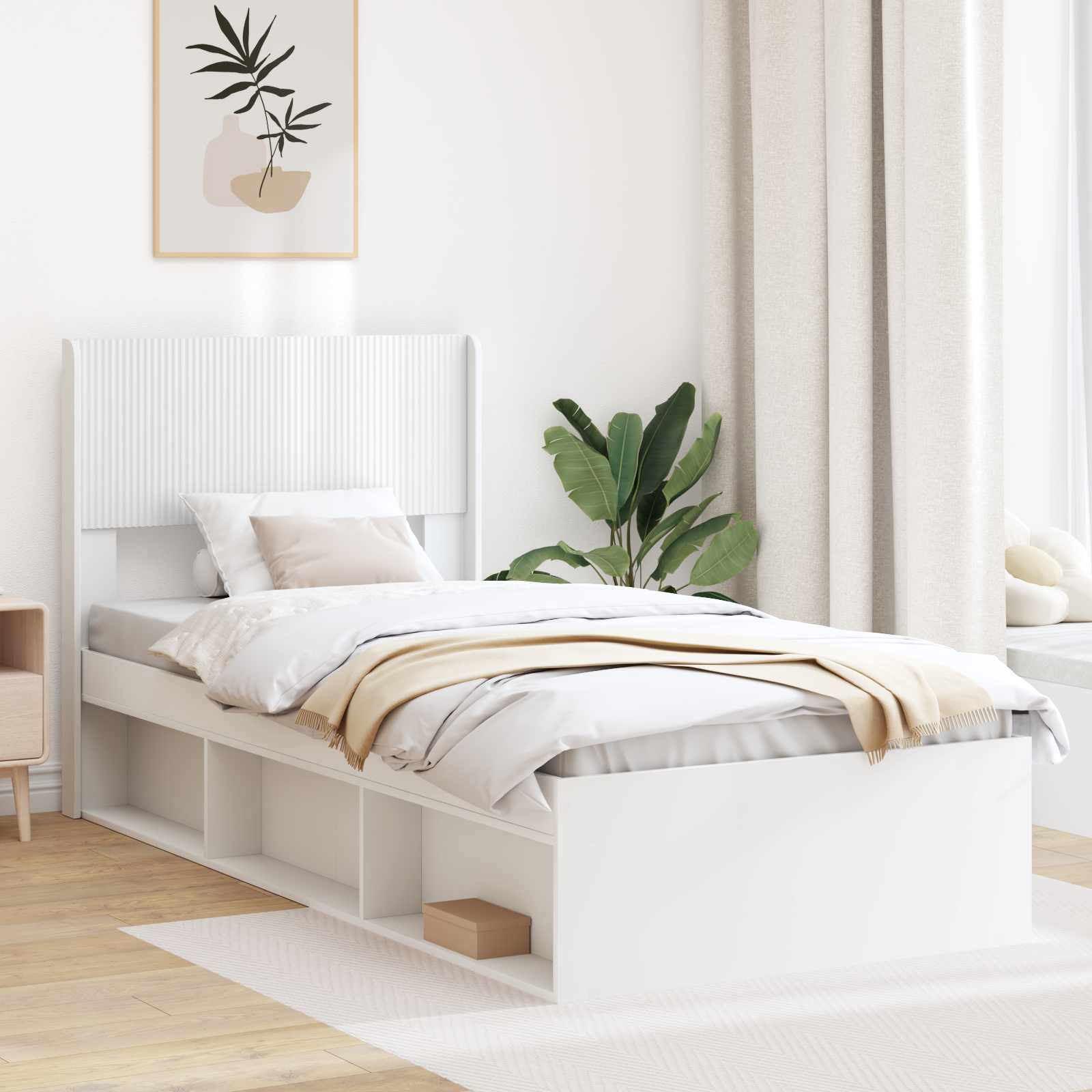 Bedframe met opbergruimte en hoofdbord Wit 75 x 190 cm