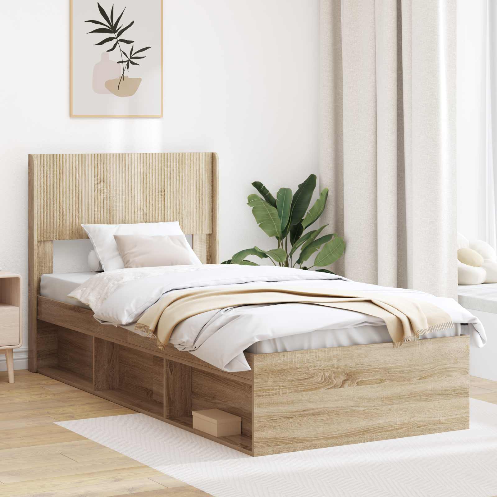 Bedframe met opbergruimte en hoofdbord Sonoma Eiken 75 x 190 cm