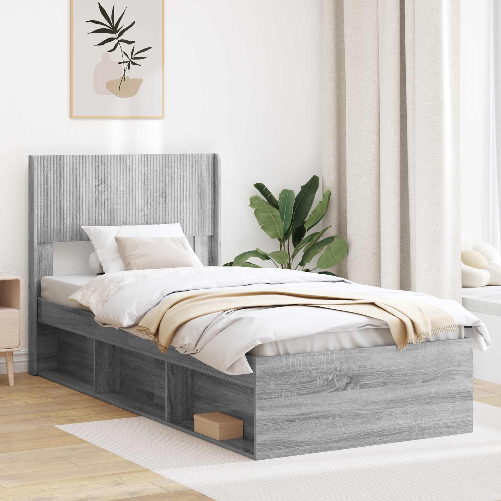 Bedframe met opbergruimte en hoofdbord Grijs Sonoma 75 x 190 cm