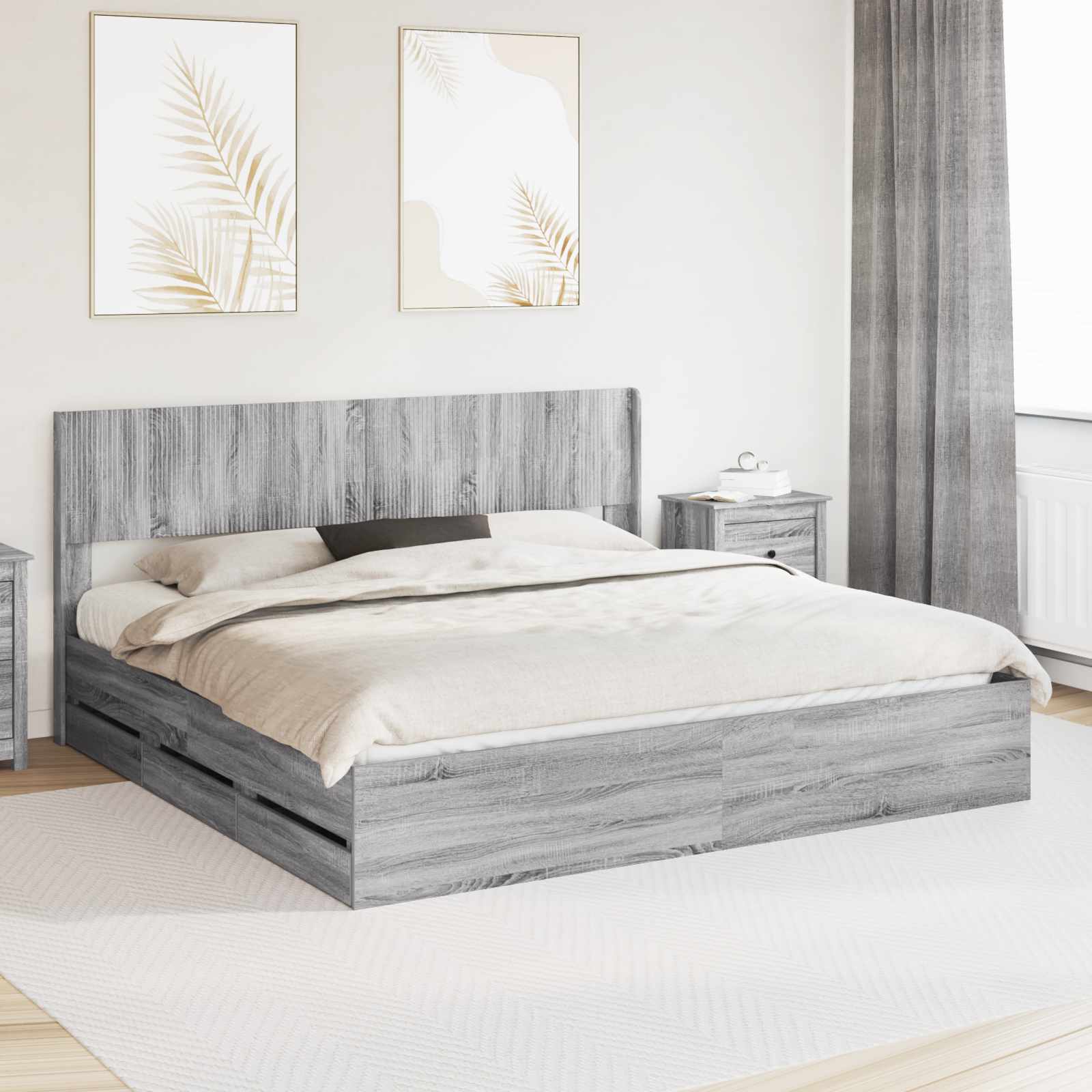 Bedframe met opbergruimte en hoofdbord met lade Grijs sonoma – afbeelding 1