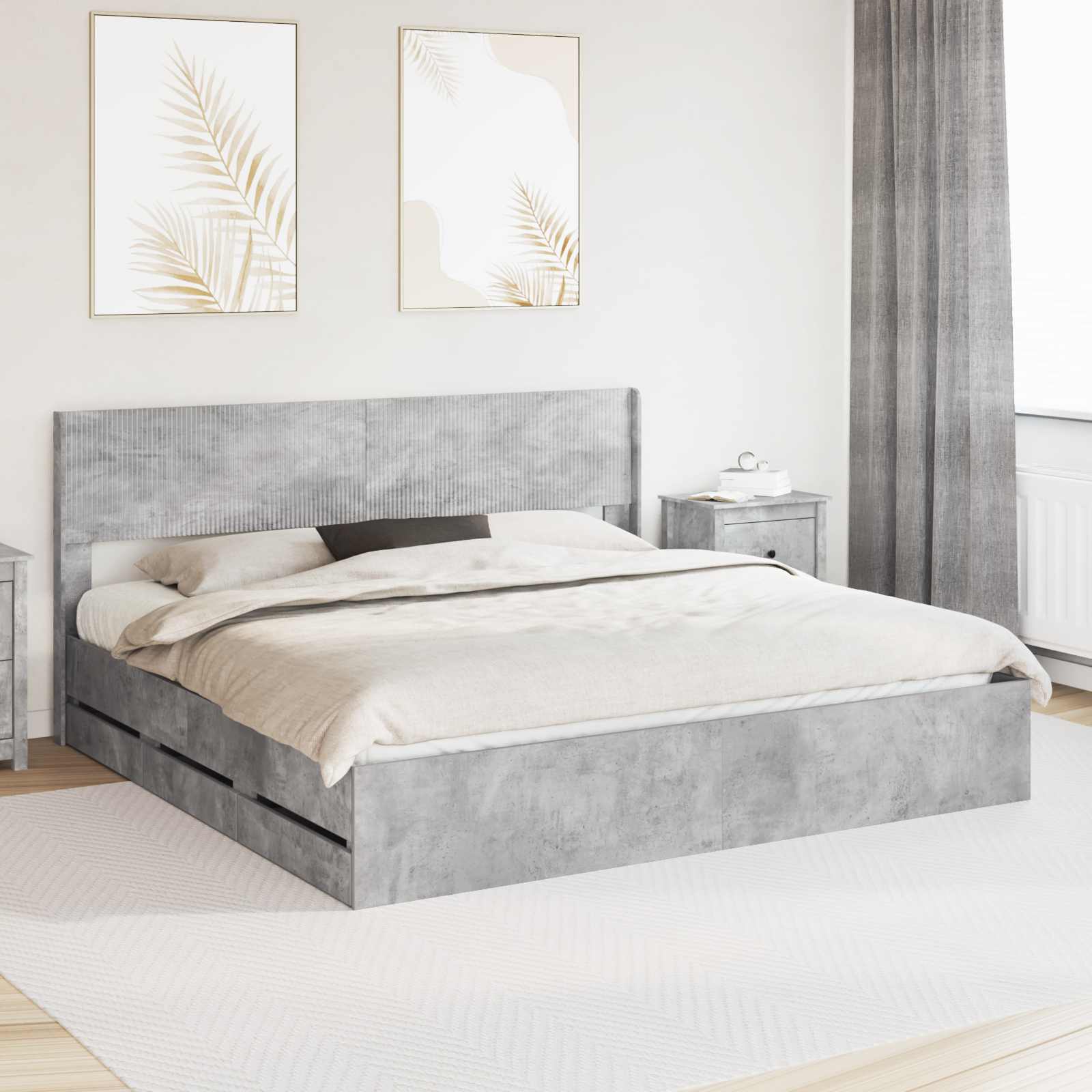 Bedframe met opbergruimte en hoofdbord Betongrijs 180 x 200 cm – afbeelding 1